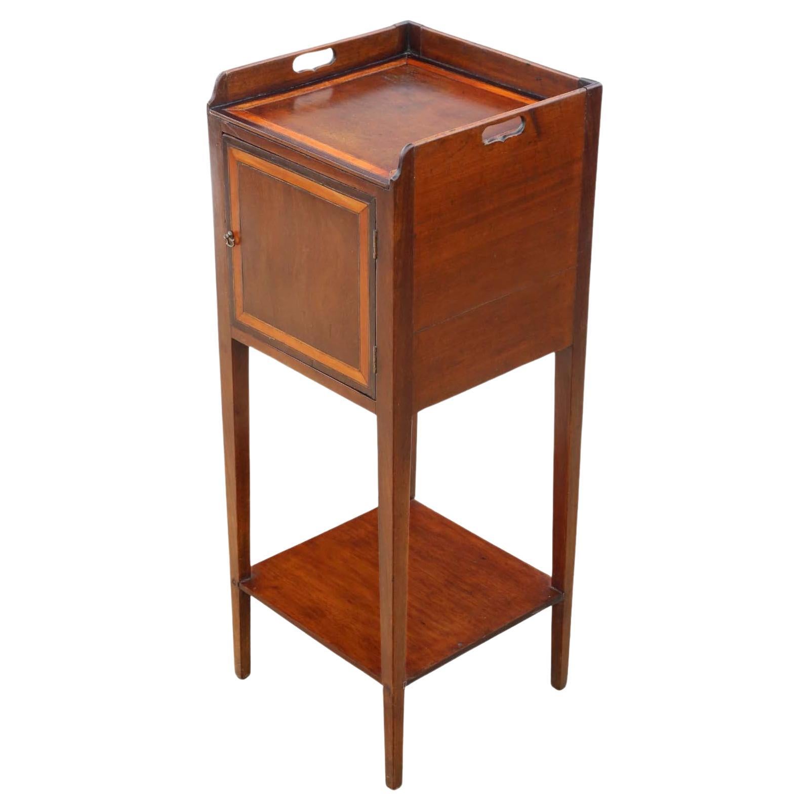 Antique 19th Century Mahogany Tray Top Nightstand Washstand Bedside Table