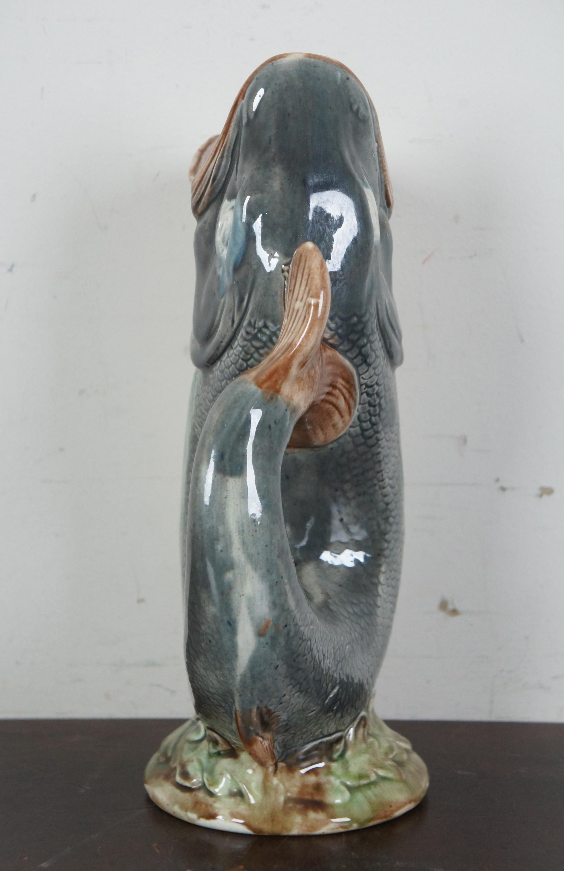 Victorian Antique 19th Century Majolica Gurgling Fish Jug Pitcher Vase Figurine