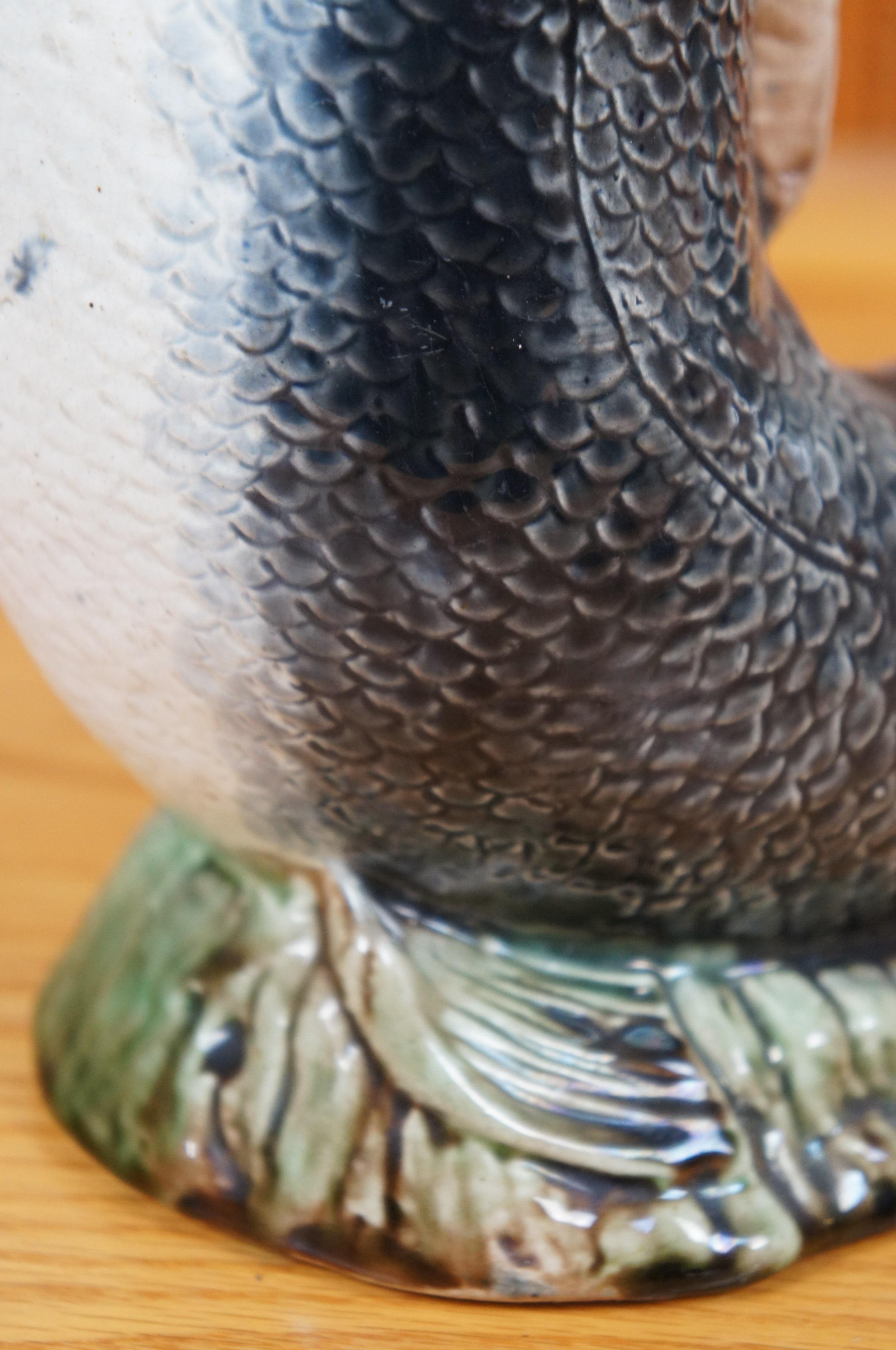 Antica brocca in maiolica del XIX secolo in porcellana Gurgle Gluggle Fish Jug 11