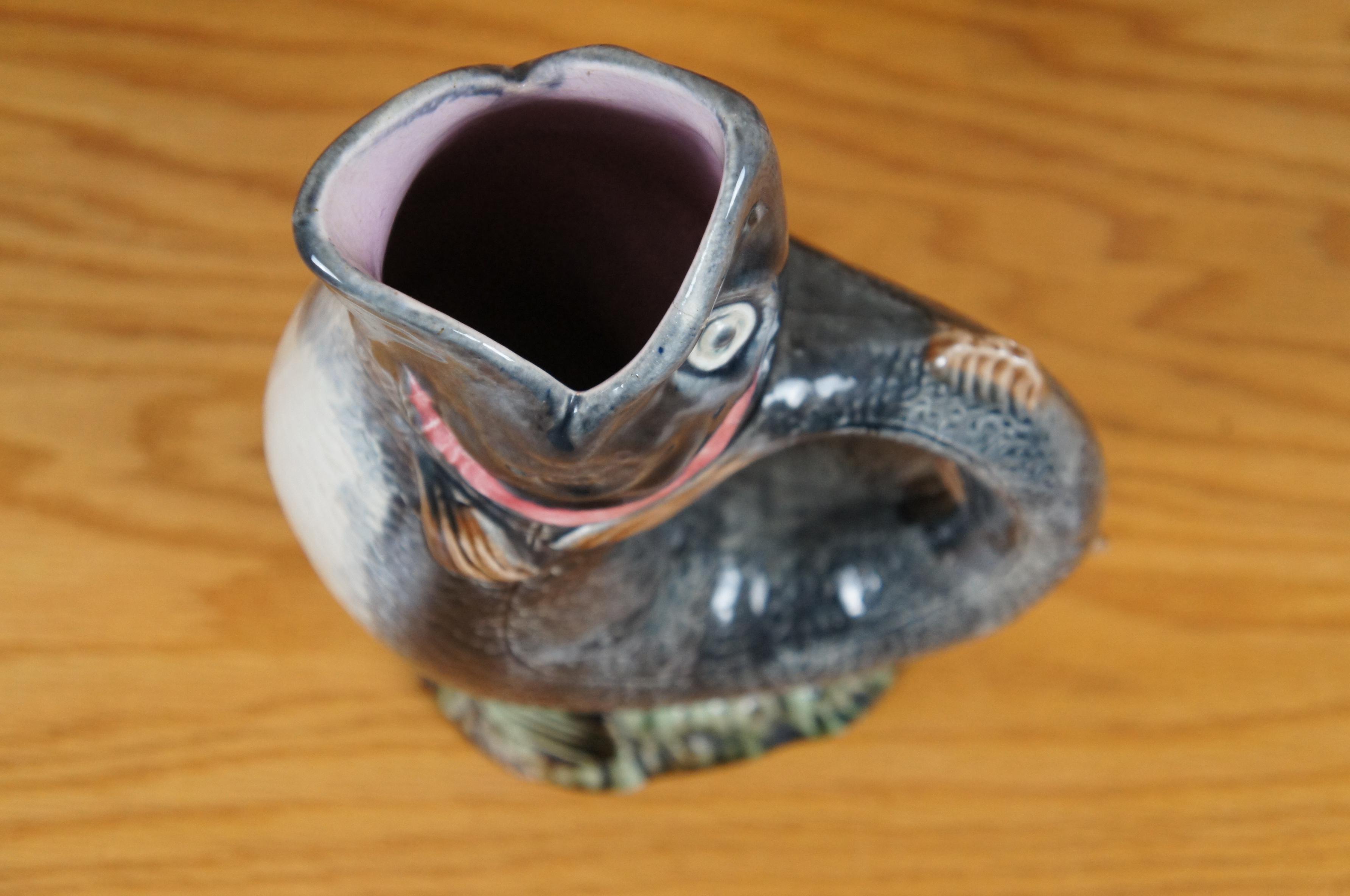Antica brocca in maiolica del XIX secolo in porcellana Gurgle Gluggle Fish Jug 11
