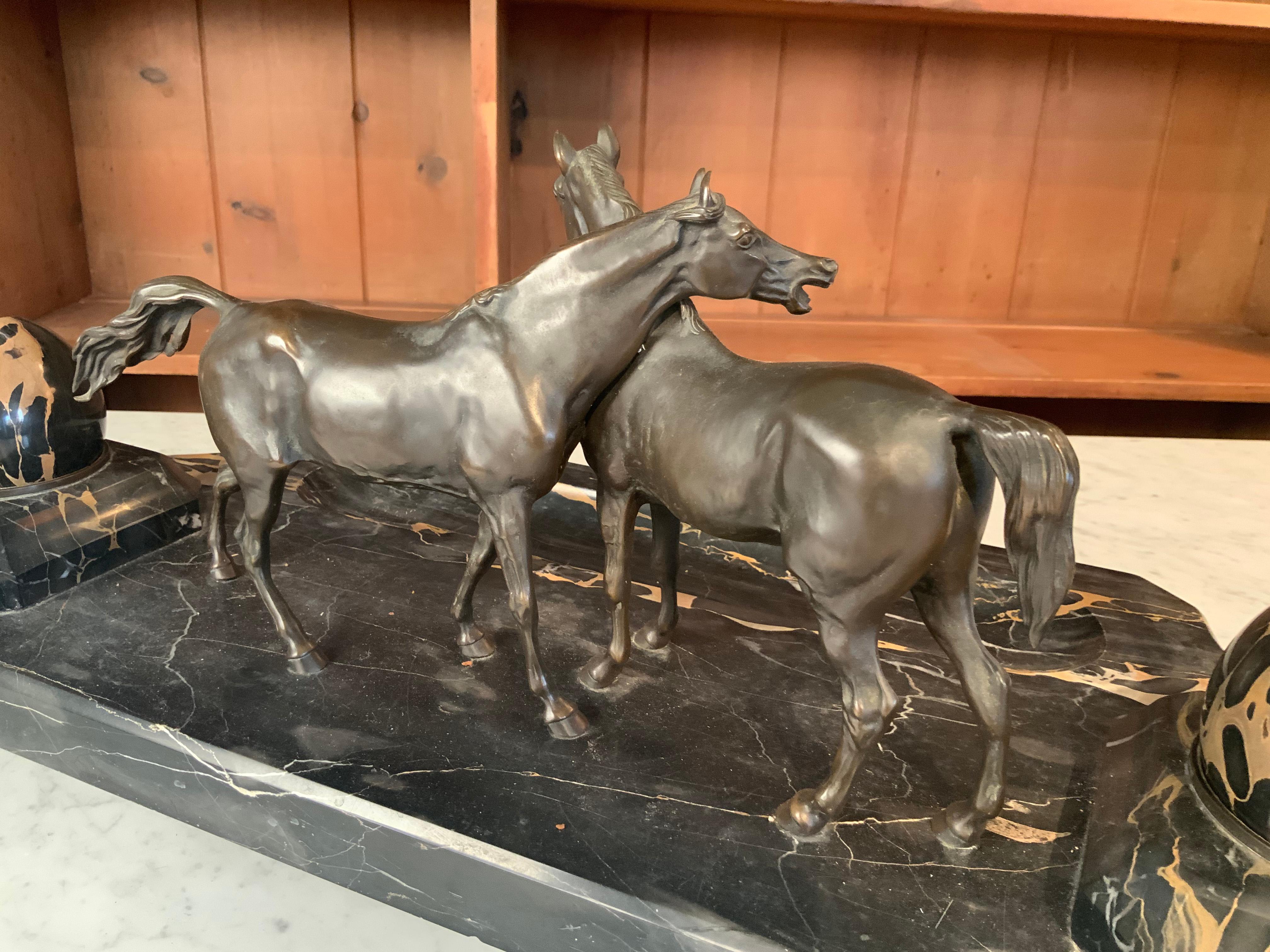 Antique 19th Century Marble & Bronze Horses Desk Set with Inkwells & Blotter 5