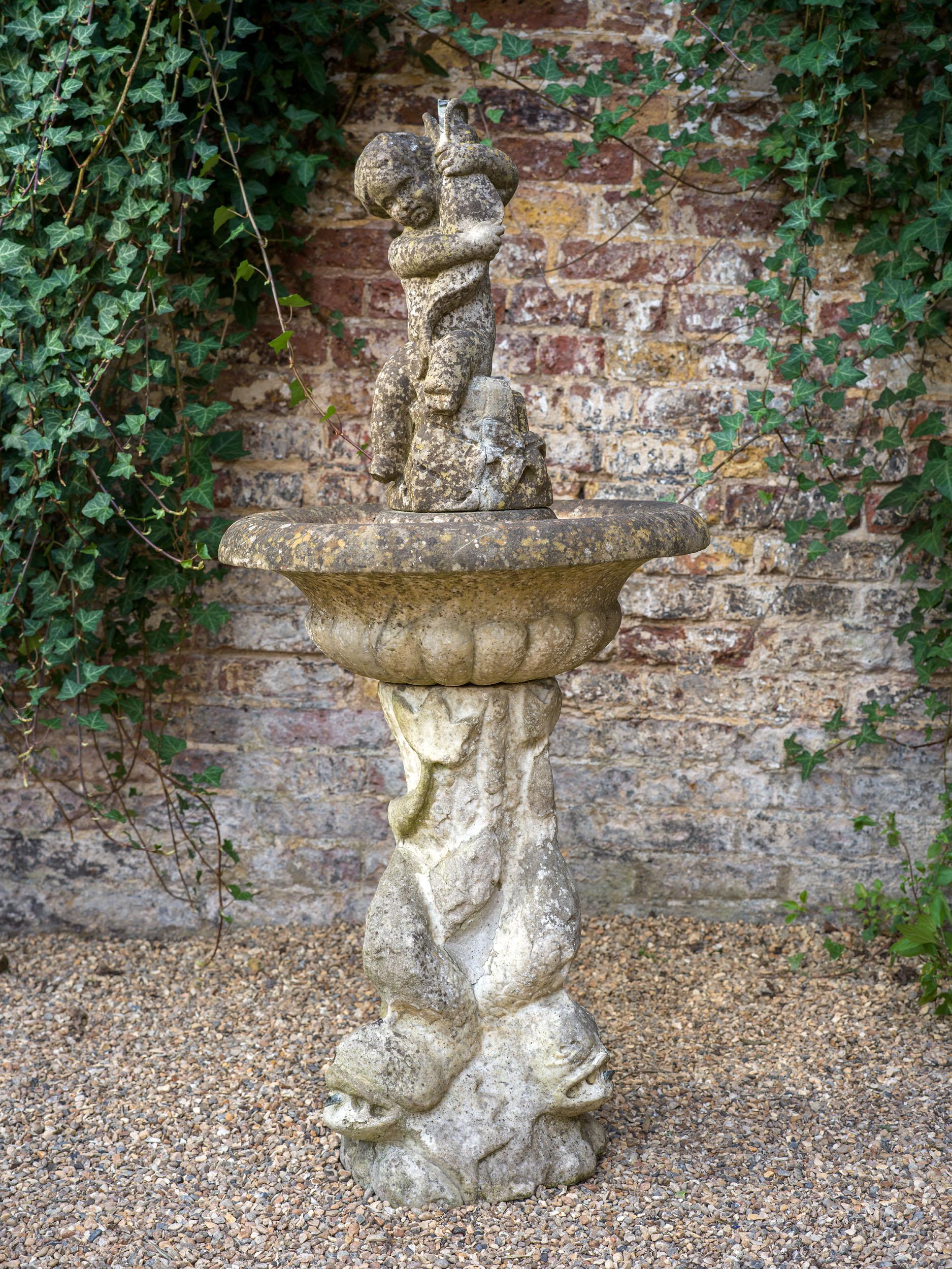 Antique 19th Century Marble Fountain with Dolphins and Putto For Sale 2