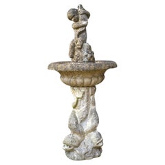 Antique 19th Century Marble Fountain with Dolphins and Putto