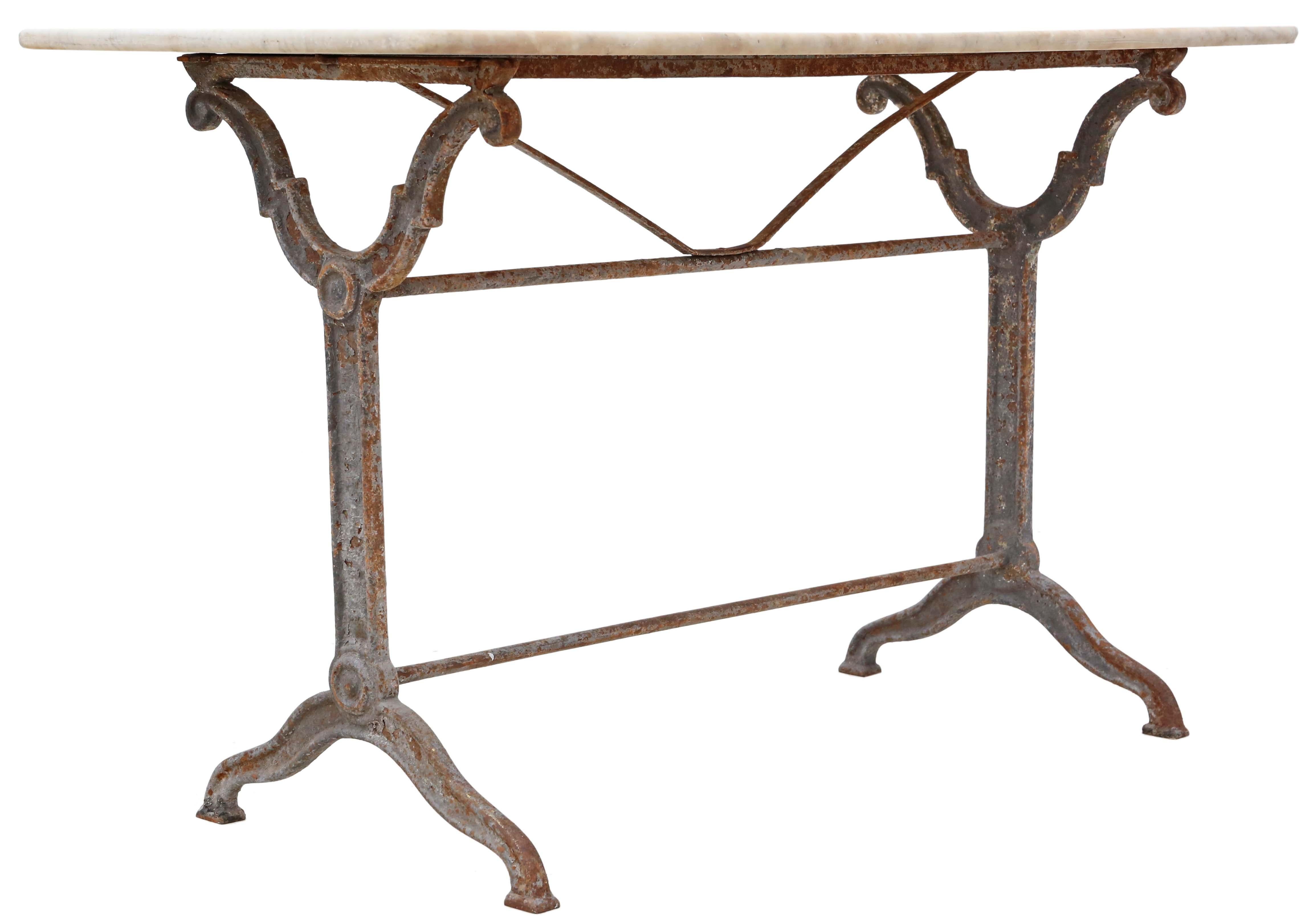 Antique 19th Century marble iron patisserie bistro kitchen garden dining table 2