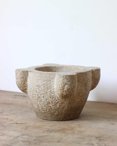 Antique 19th Century Marble Mortar, Italy, Primitive Wabi Sabi Decor