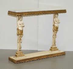 Antique 19th Century Marble Topped Carved Wood Herm / Ships Bust Console Table