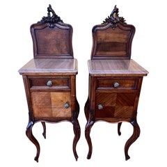 Antique 19th Century Marble Topped with Backboard detail Pair Of Bedside Tables