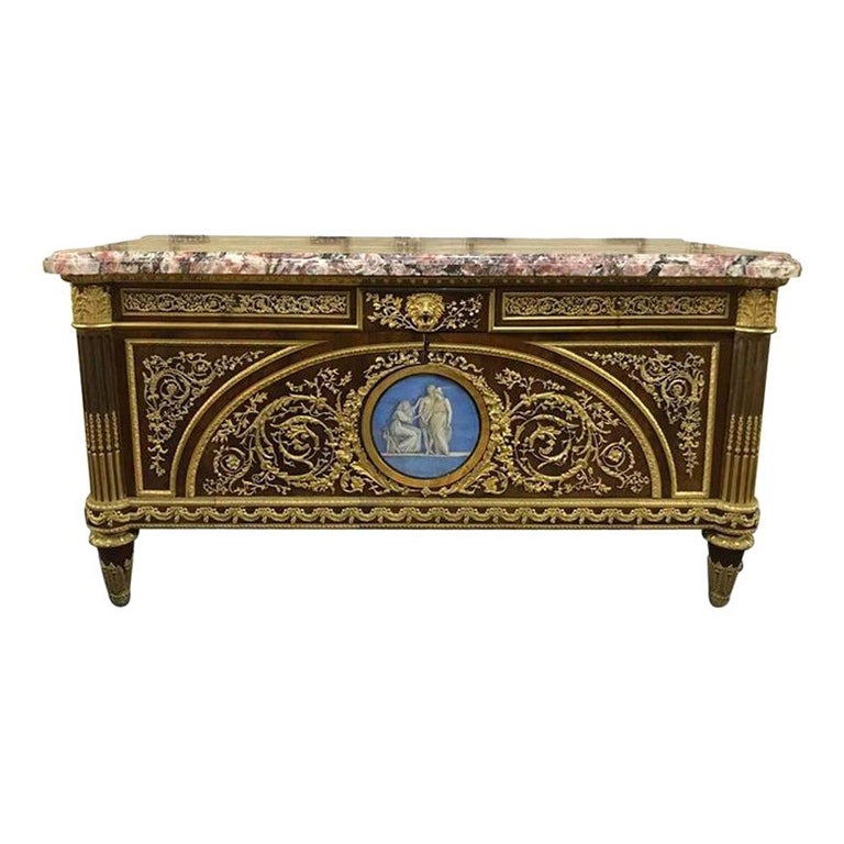 Antique 19th Century Marie-Antoinette Commode Paris Fire-Gilt Bronze Mahogany For Sale