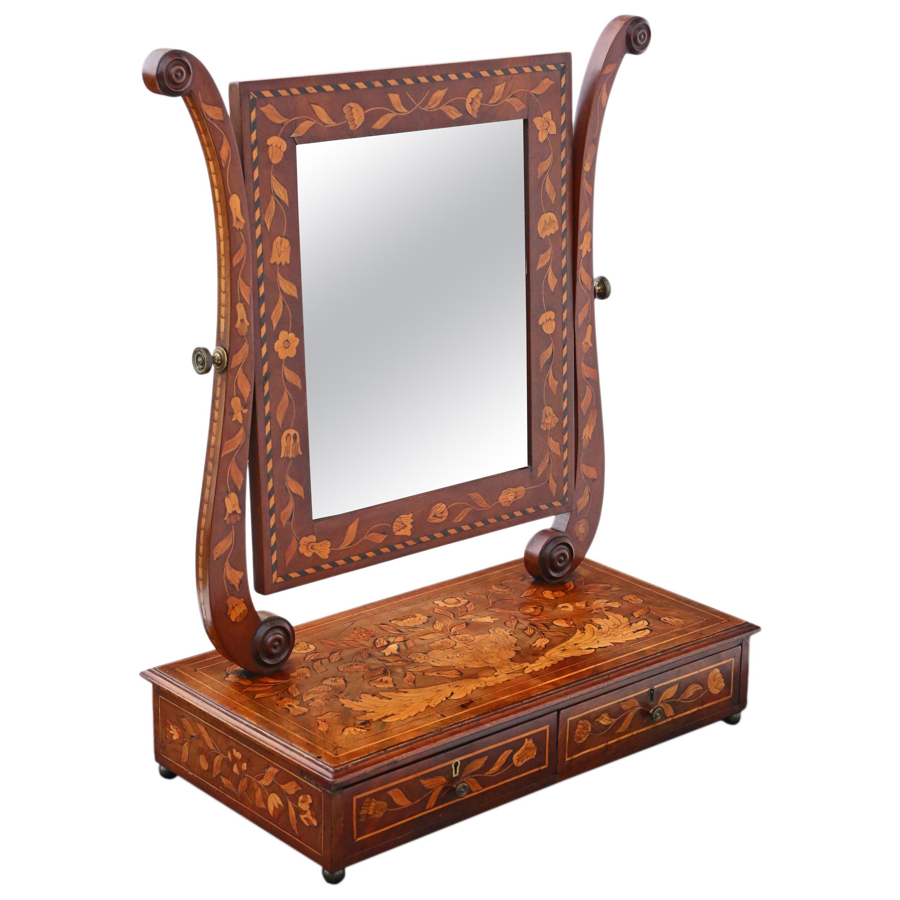 Antique 19th Century Marquetry Dressing Table Swing Mirror Toilet