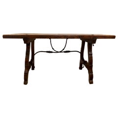 Ancienne table à tréteaux méditerranéenne du 19ème siècle avec pieds d'origine