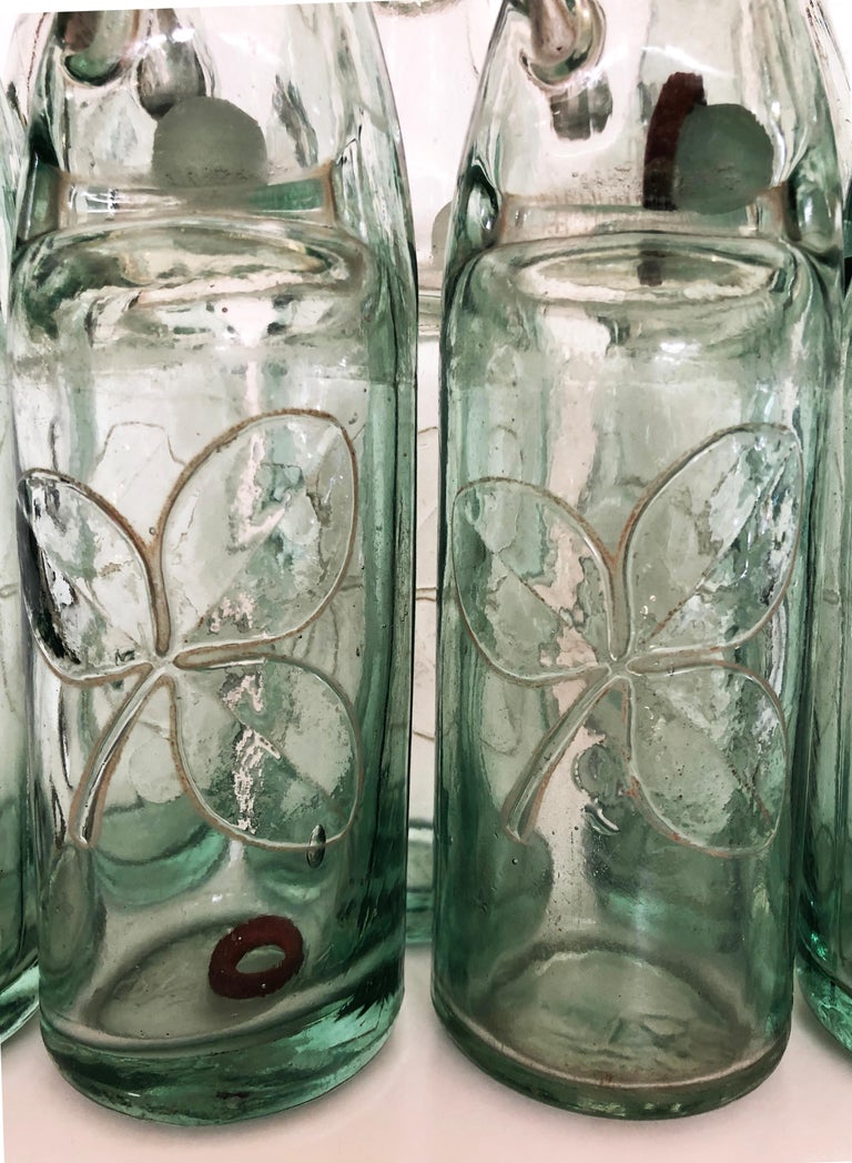 Rustic Antique 19th Century Mexican Codd Neck Glass Soda Bottles, Set of 6 For Sale