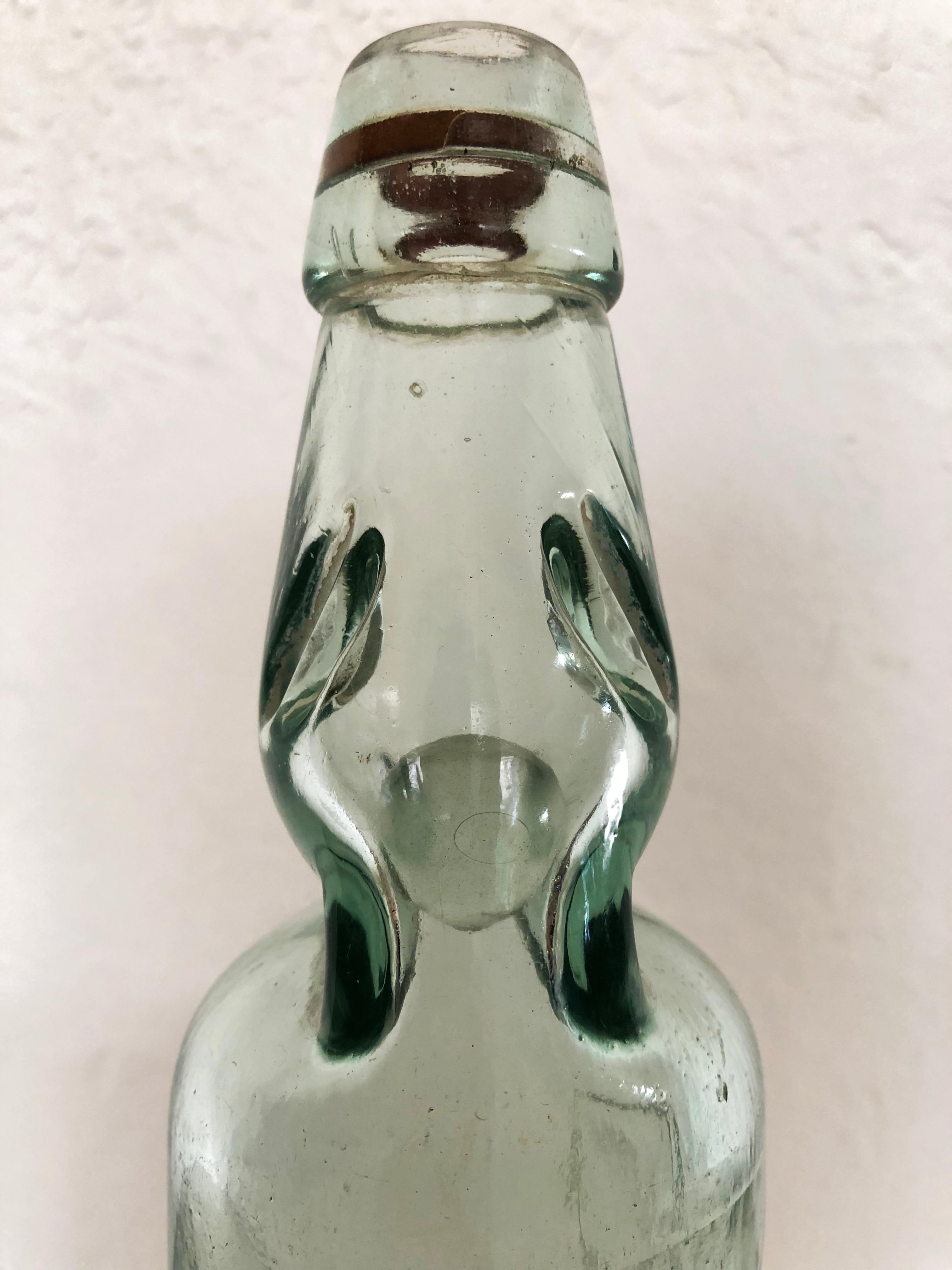 Molded Antique 19th Century Mexican Codd Neck Glass Soda Bottles, Set of 6 For Sale