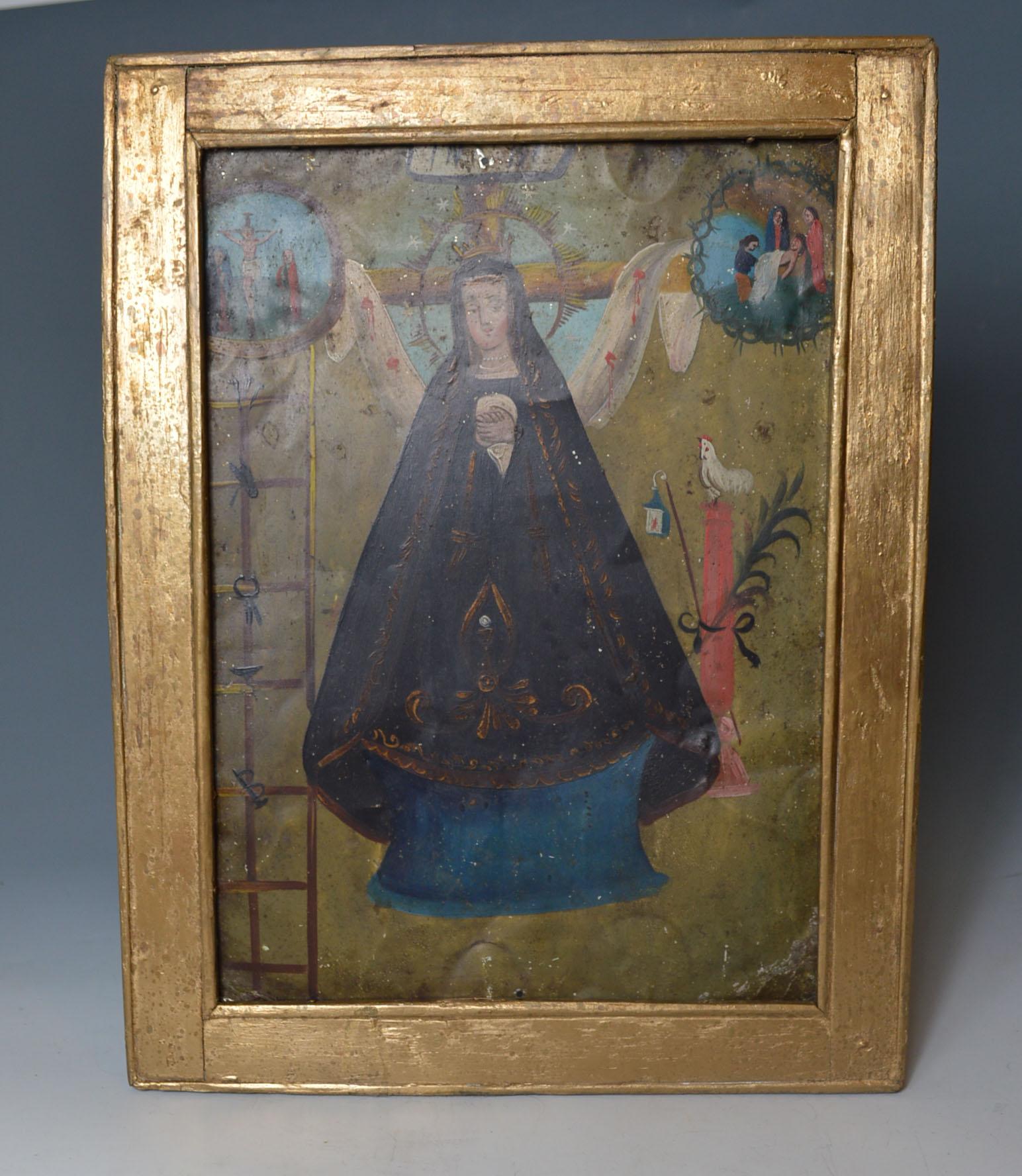 Original early 19th century antique Mexican retablo painting on tin
retablos, called 