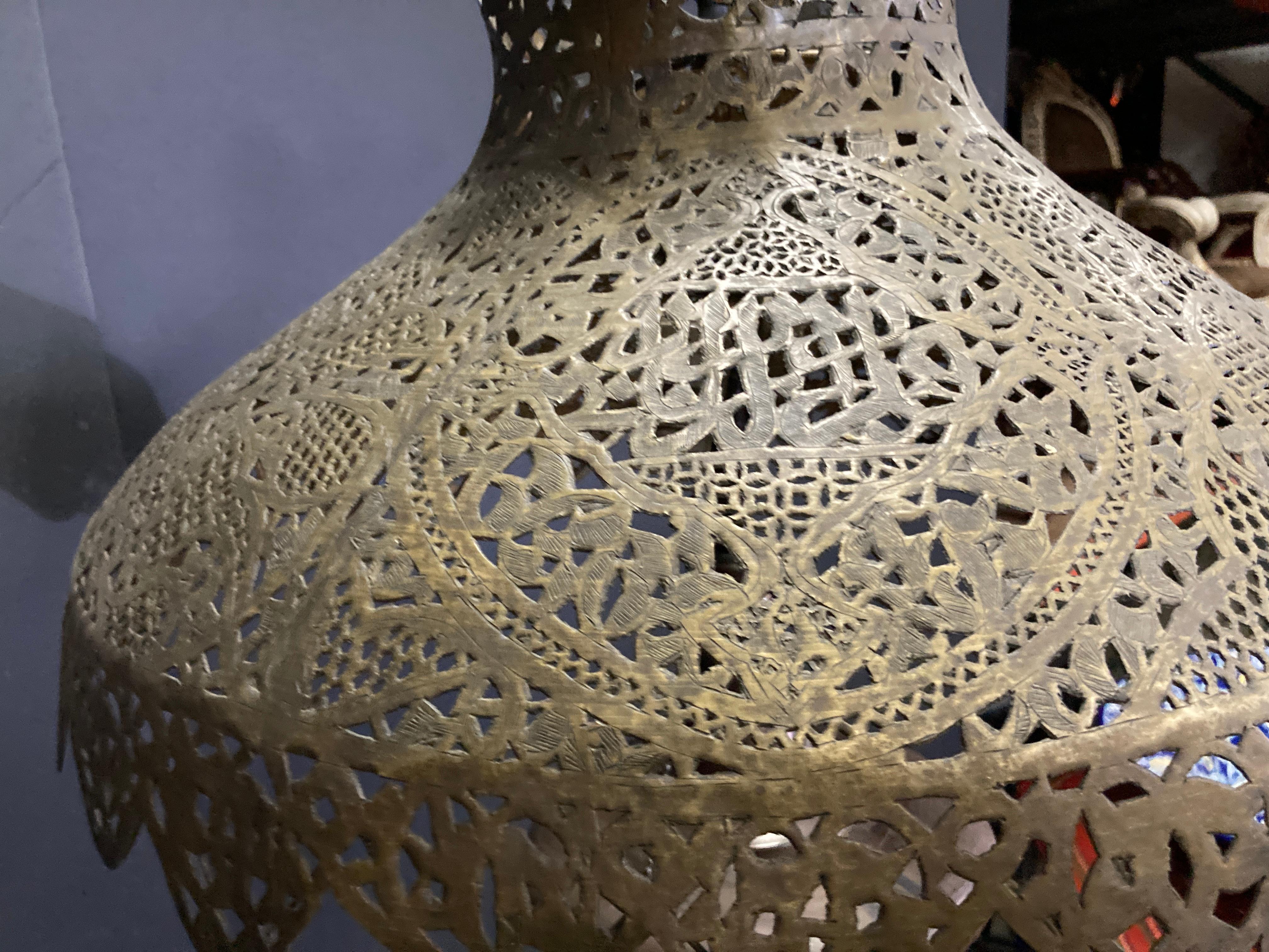 Antique 19th Century Middle Eastern Moorish Brass Pierced Floor Lamp For Sale 5