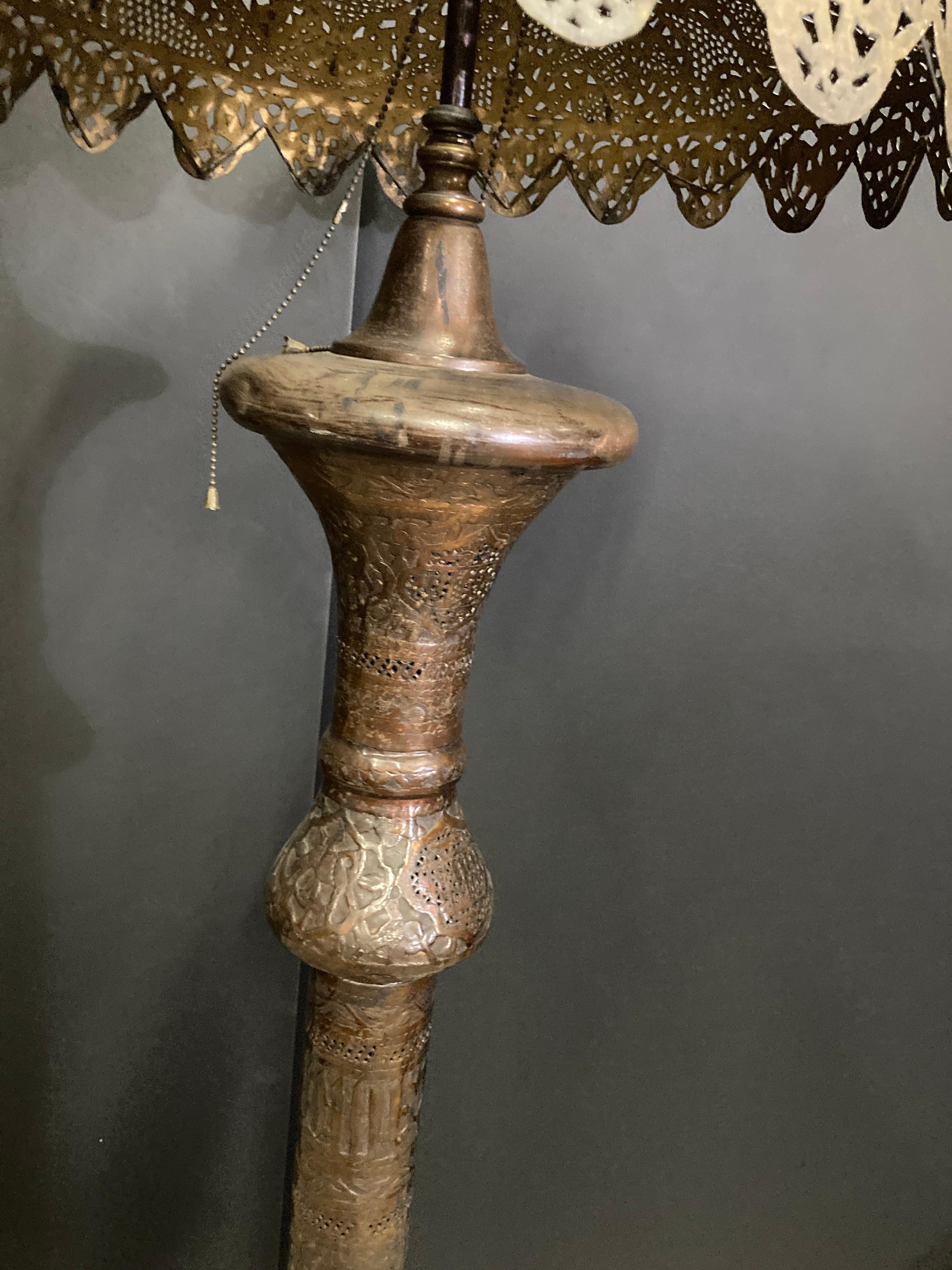Antique 19th Century Middle Eastern Moorish Brass Pierced Floor Lamp For Sale 7