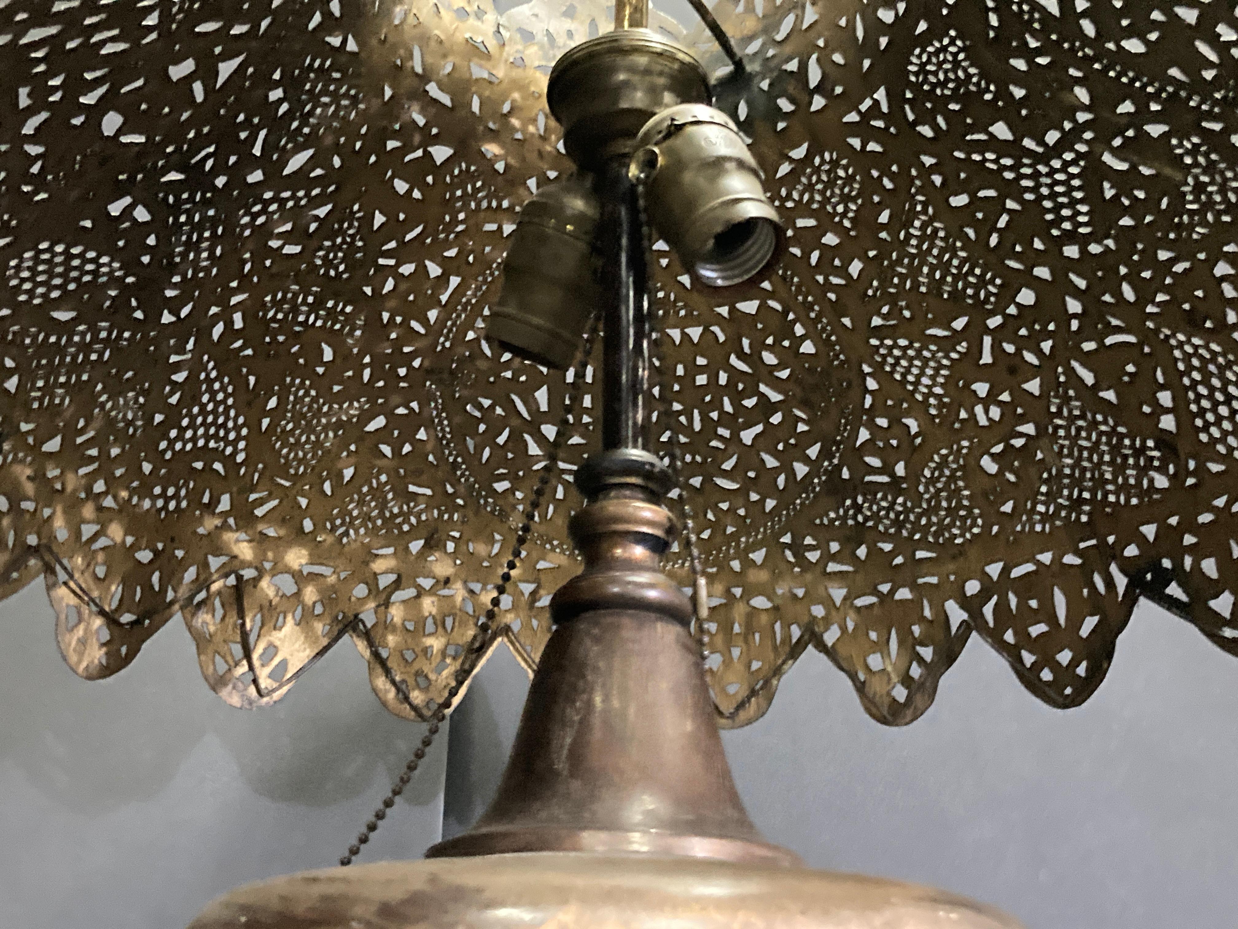 Hand-Crafted Antique 19th Century Middle Eastern Moorish Brass Pierced Floor Lamp For Sale