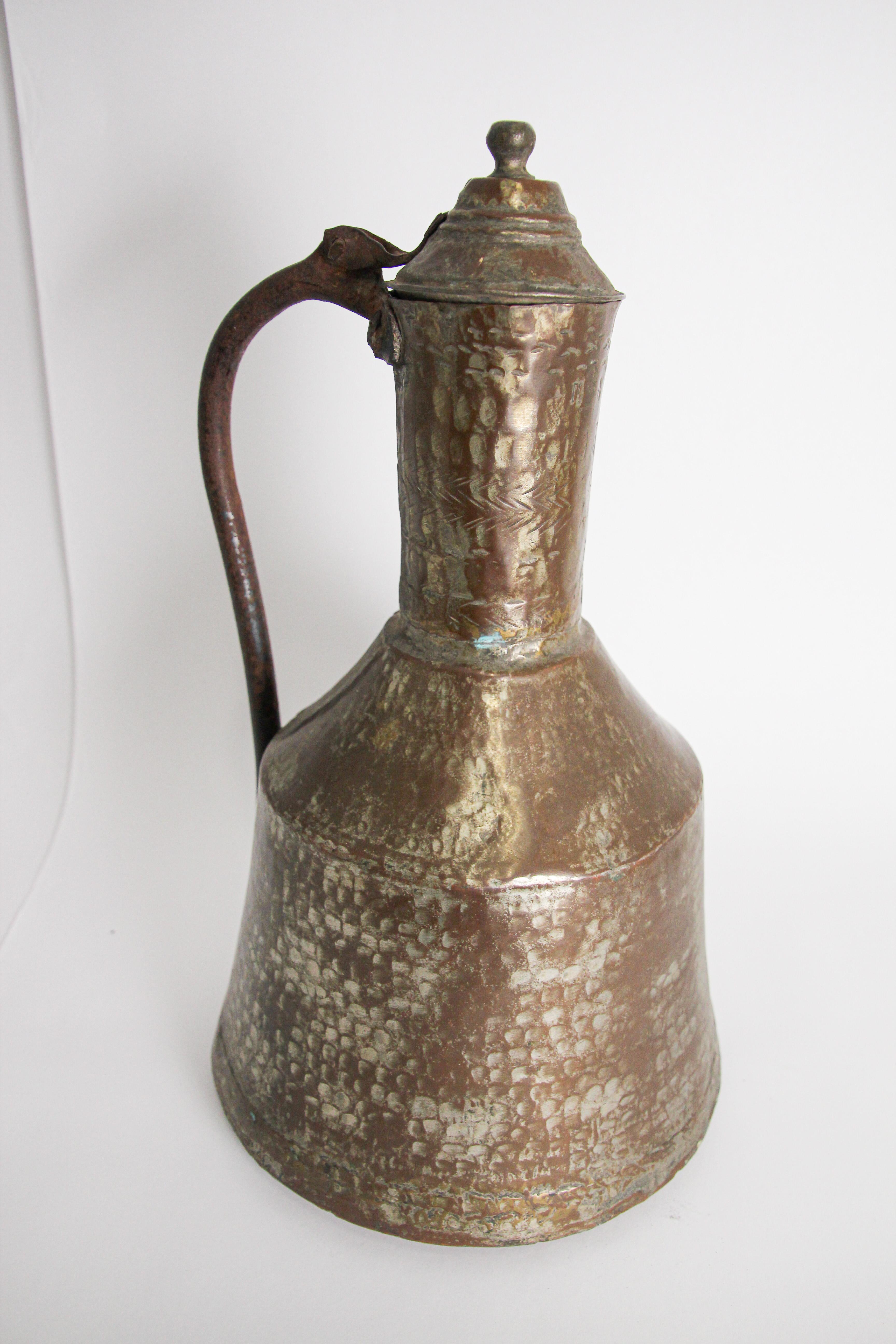 Antique 19th Century Middle Eastern Tinned Copper Ewer For Sale 4