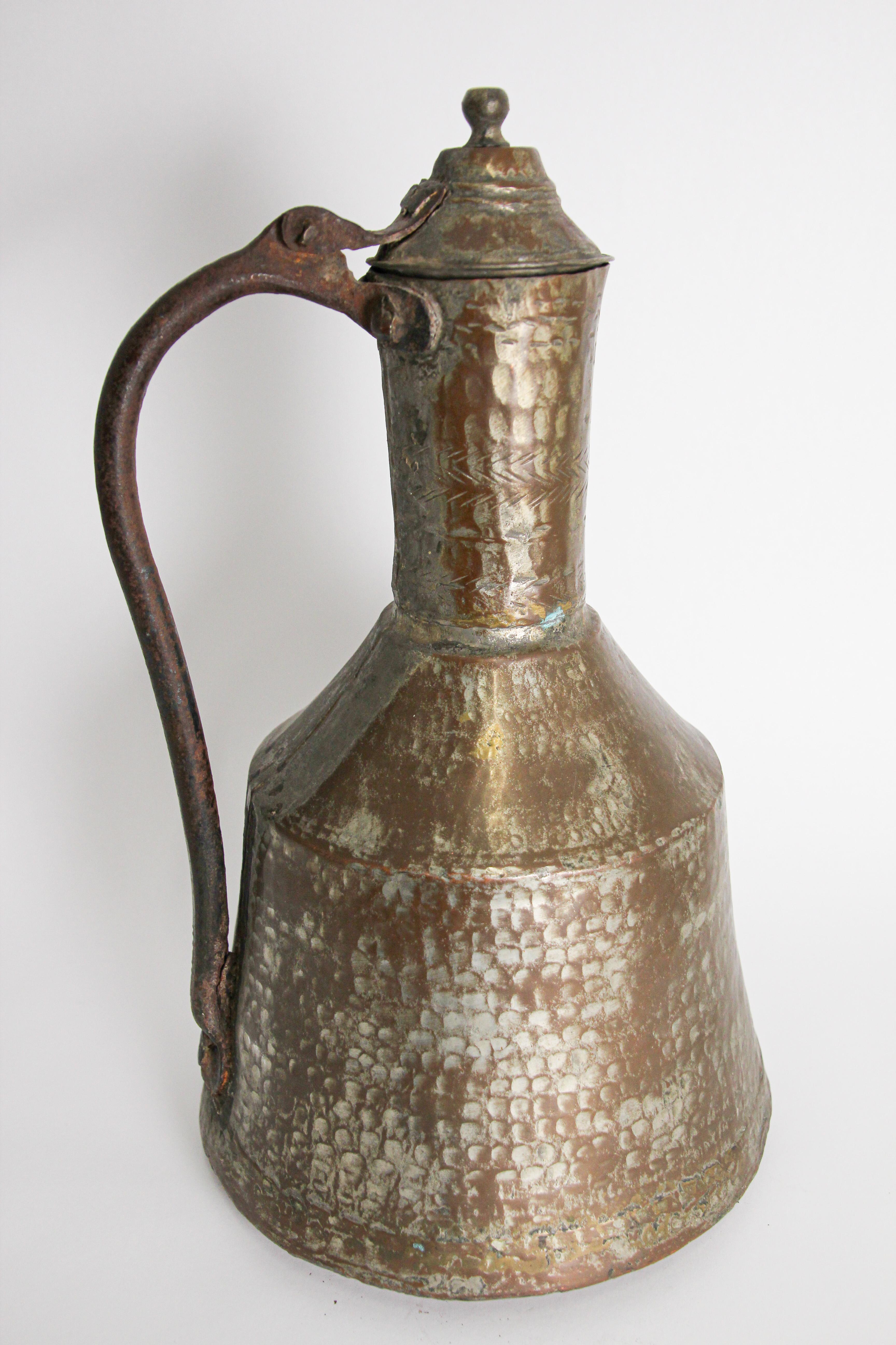 Turkish Antique 19th Century Middle Eastern Tinned Copper Ewer For Sale