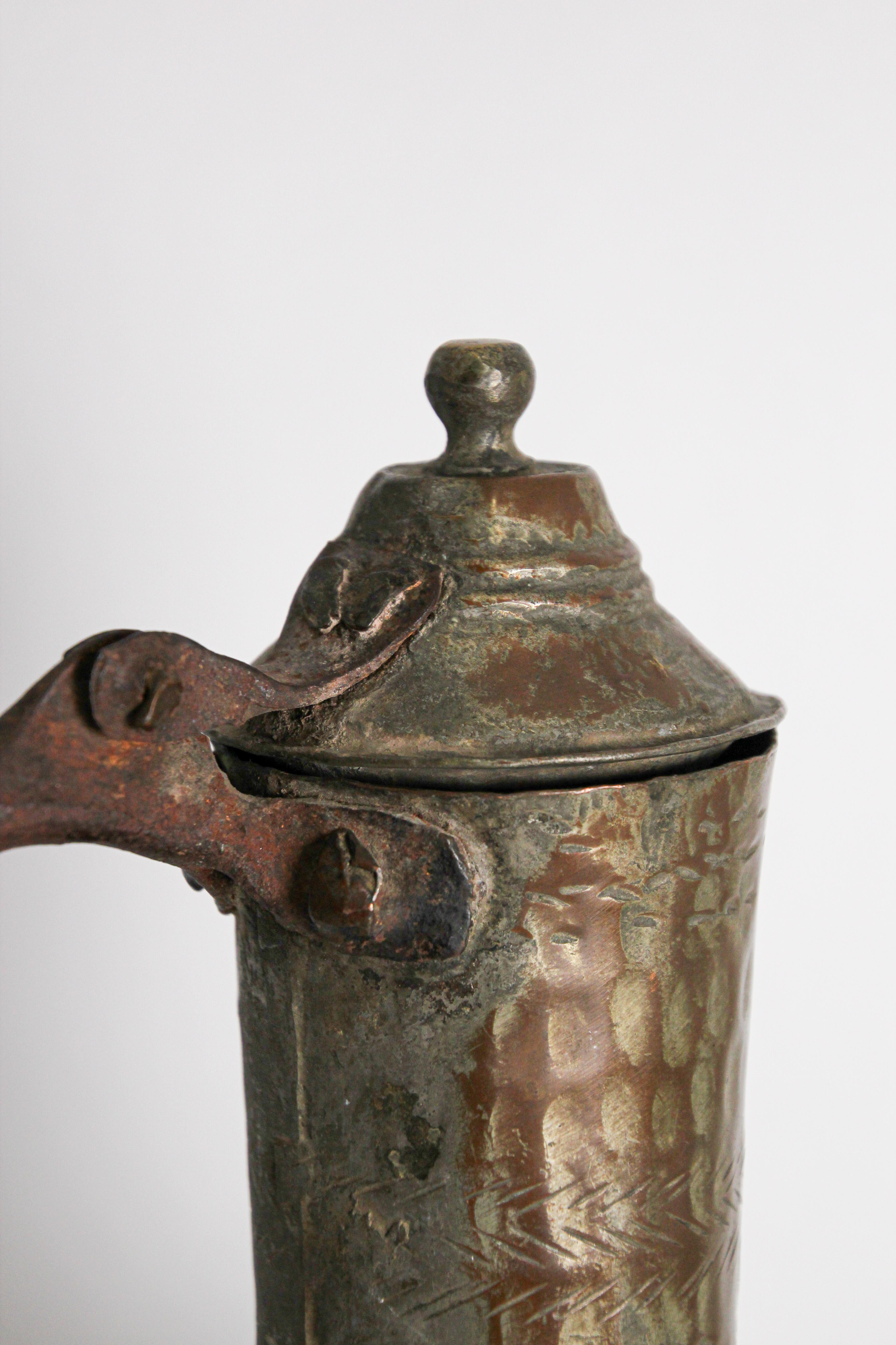 Antique 19th Century Middle Eastern Tinned Copper Ewer In Good Condition For Sale In North Hollywood, CA