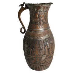 Antique 19th Century Moorish Tinned Copper Ewer, Hand-Hammered, Turkey