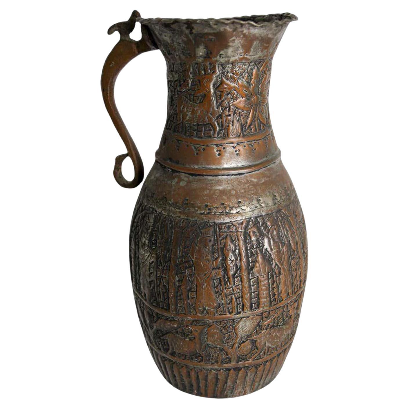 Antique Islamic Middle Eastern Tinned Copper Ewer
