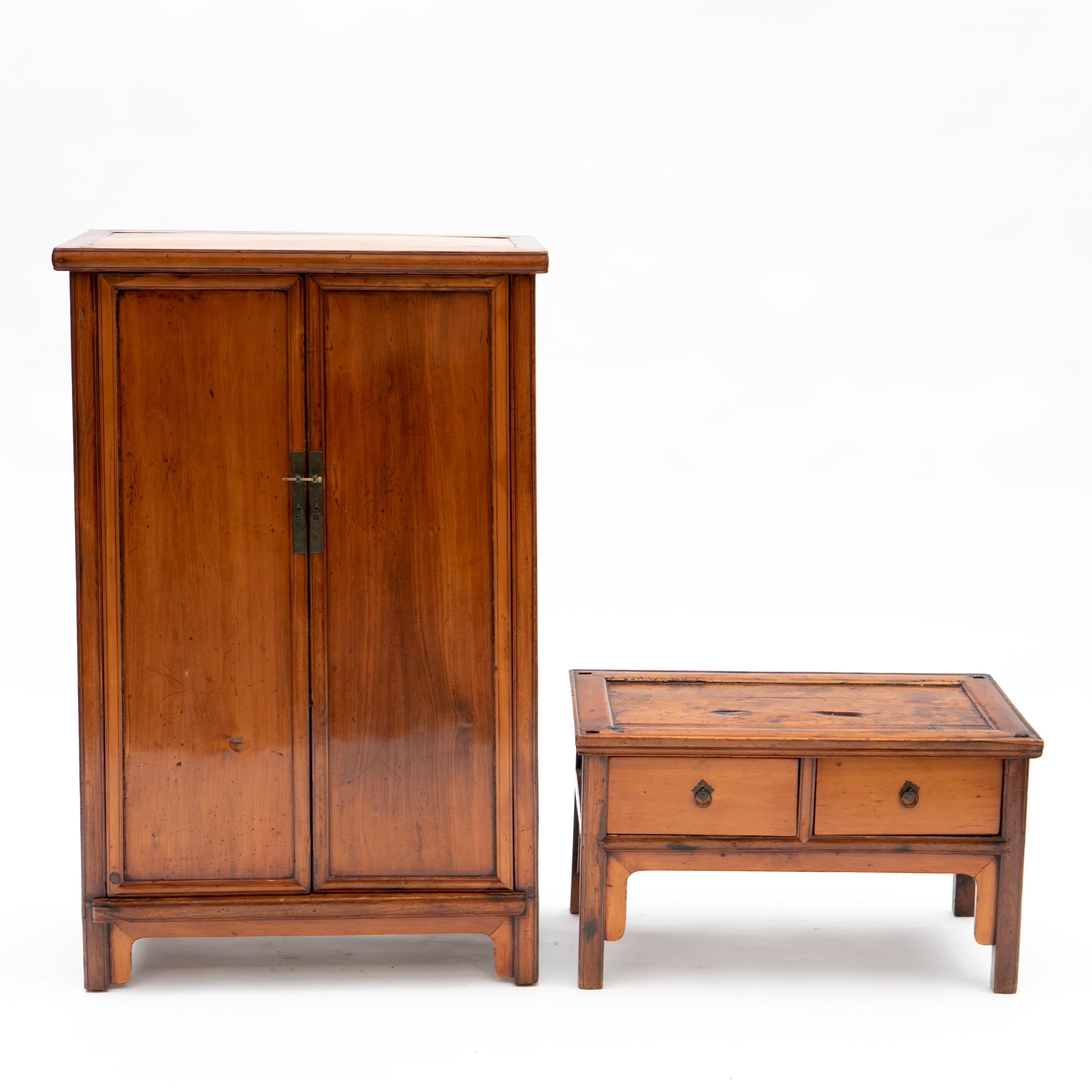 Metal Small 19th Century Ming Style Cabinet in Peachwood For Sale