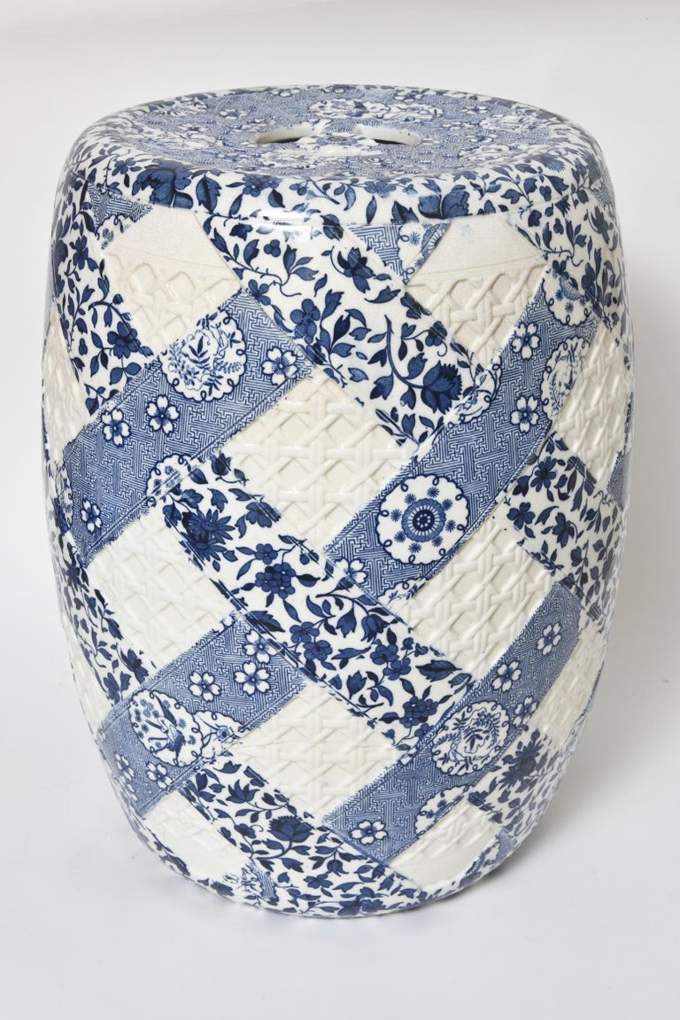 Antique 19th Century Minton Blue and White Basket Weave Garden Seat