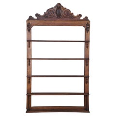 Antique 19th Century Monumental French Quartersawn Oak Carved Plate Rack Display