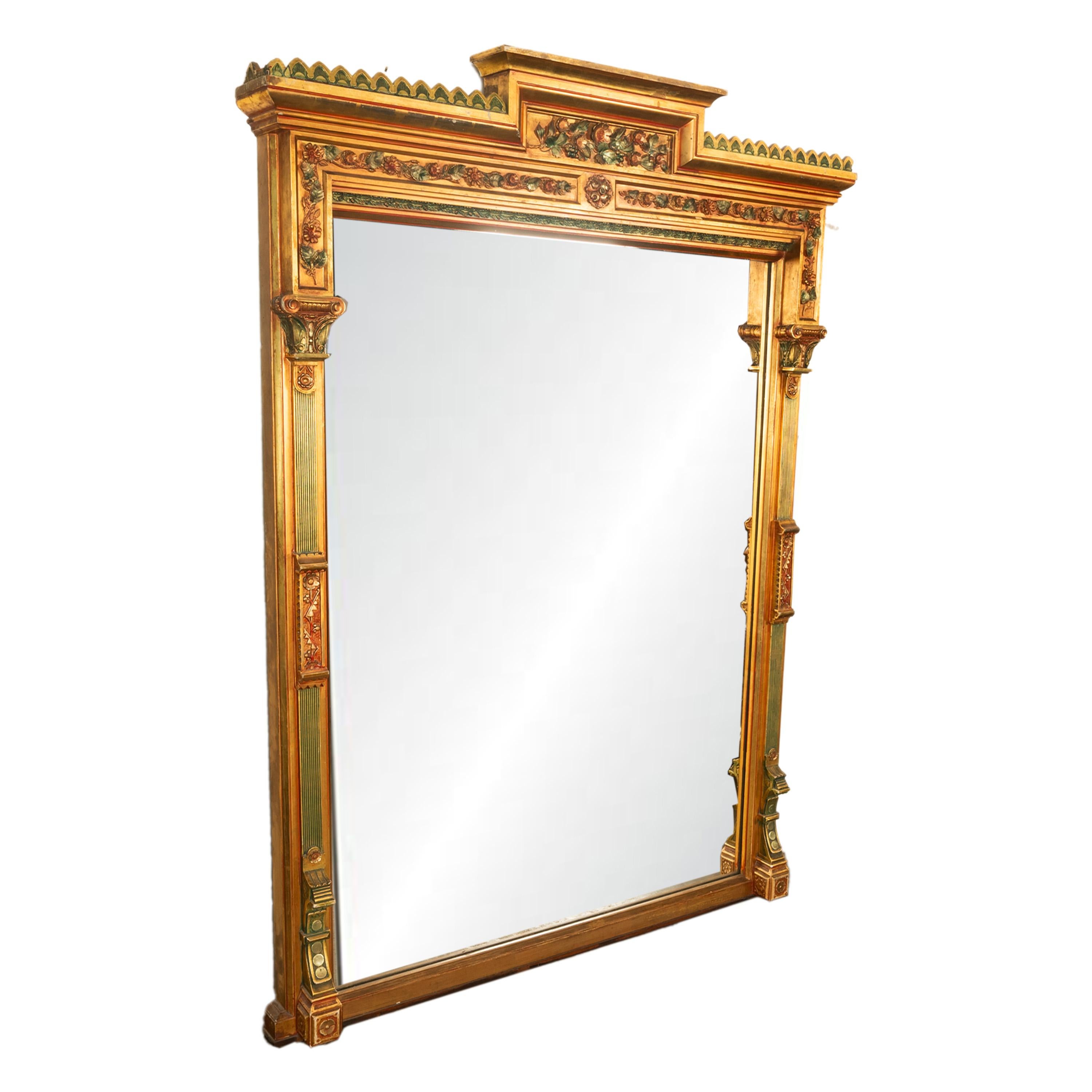 Pieno vittoriano Antique Mirror monumentale del XIX secolo in legno dorato a tutta lunghezza 1860 in vendita