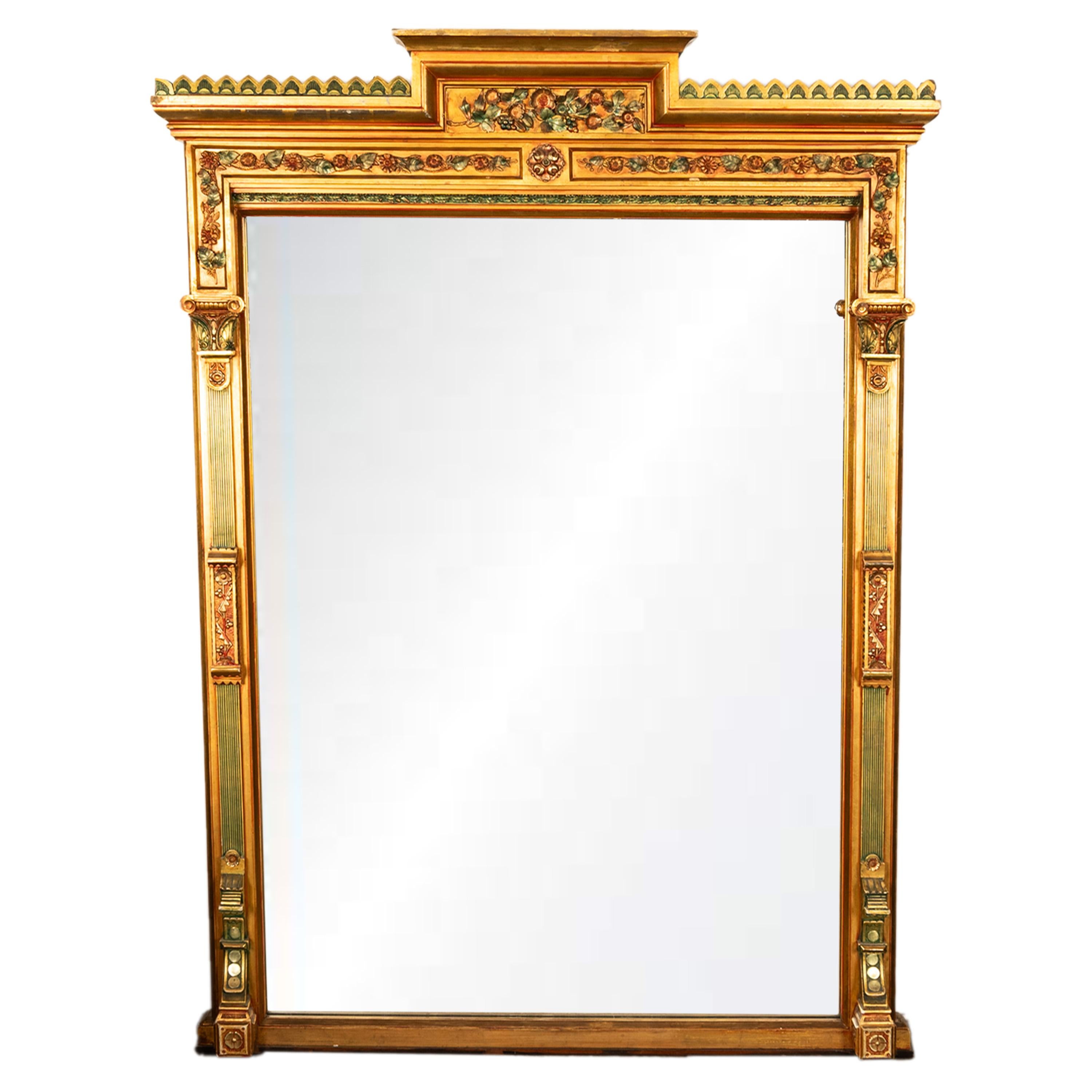 Americano Antique Mirror monumentale del XIX secolo in legno dorato a tutta lunghezza 1860 in vendita