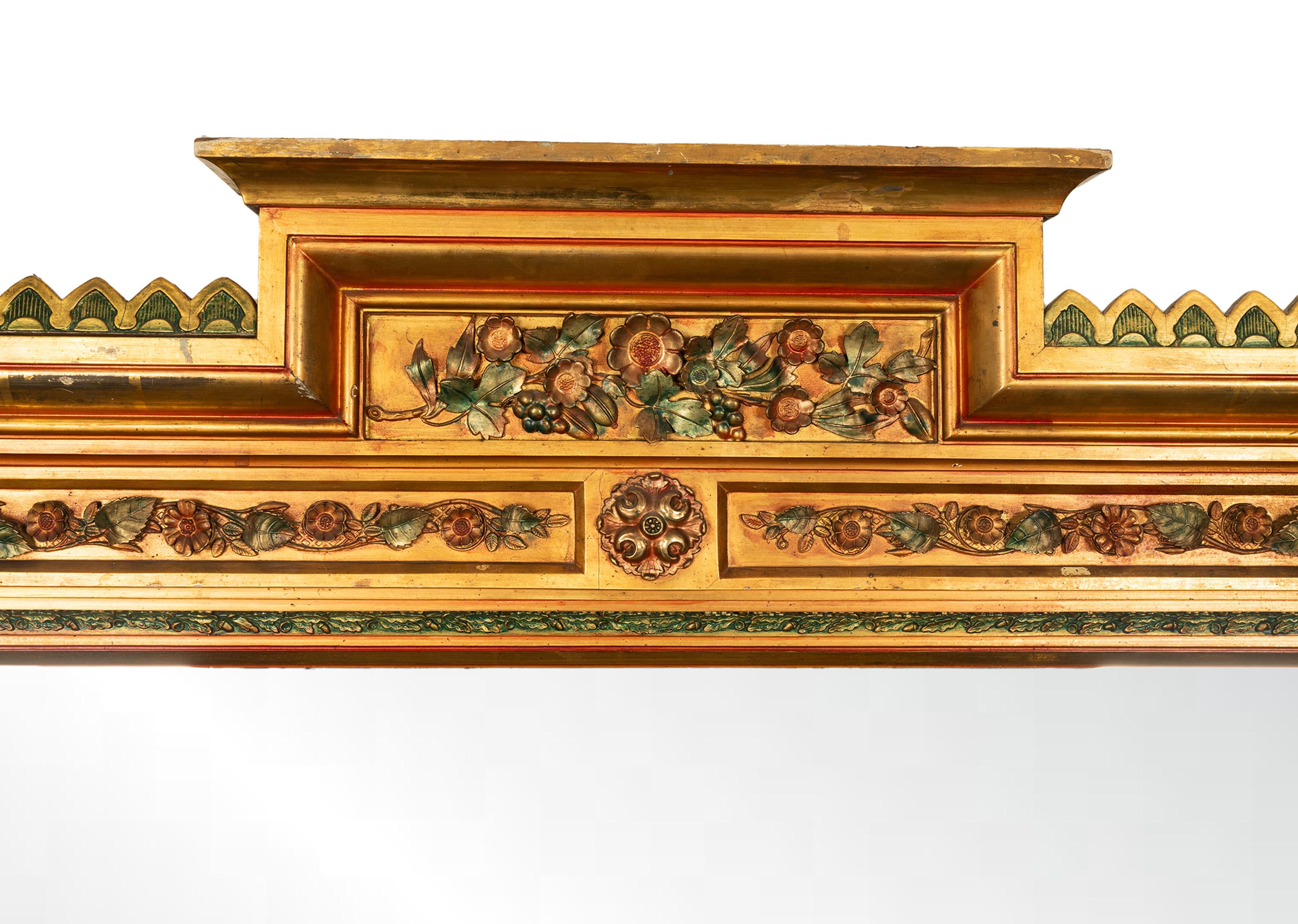 Metà XIX secolo Antique Mirror monumentale del XIX secolo in legno dorato a tutta lunghezza 1860 in vendita