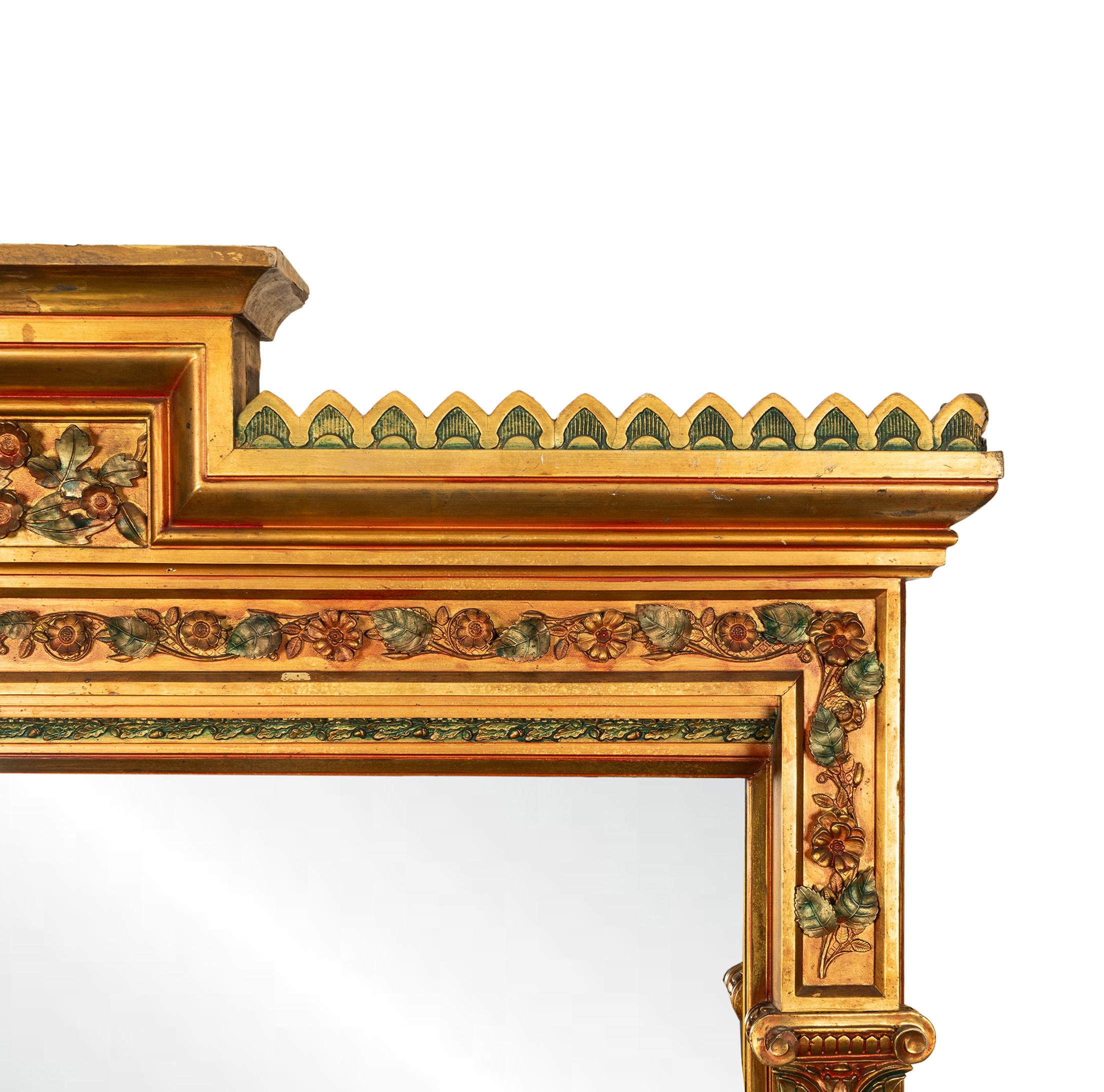 Specchio Antique Mirror monumentale del XIX secolo in legno dorato a tutta lunghezza 1860 in vendita