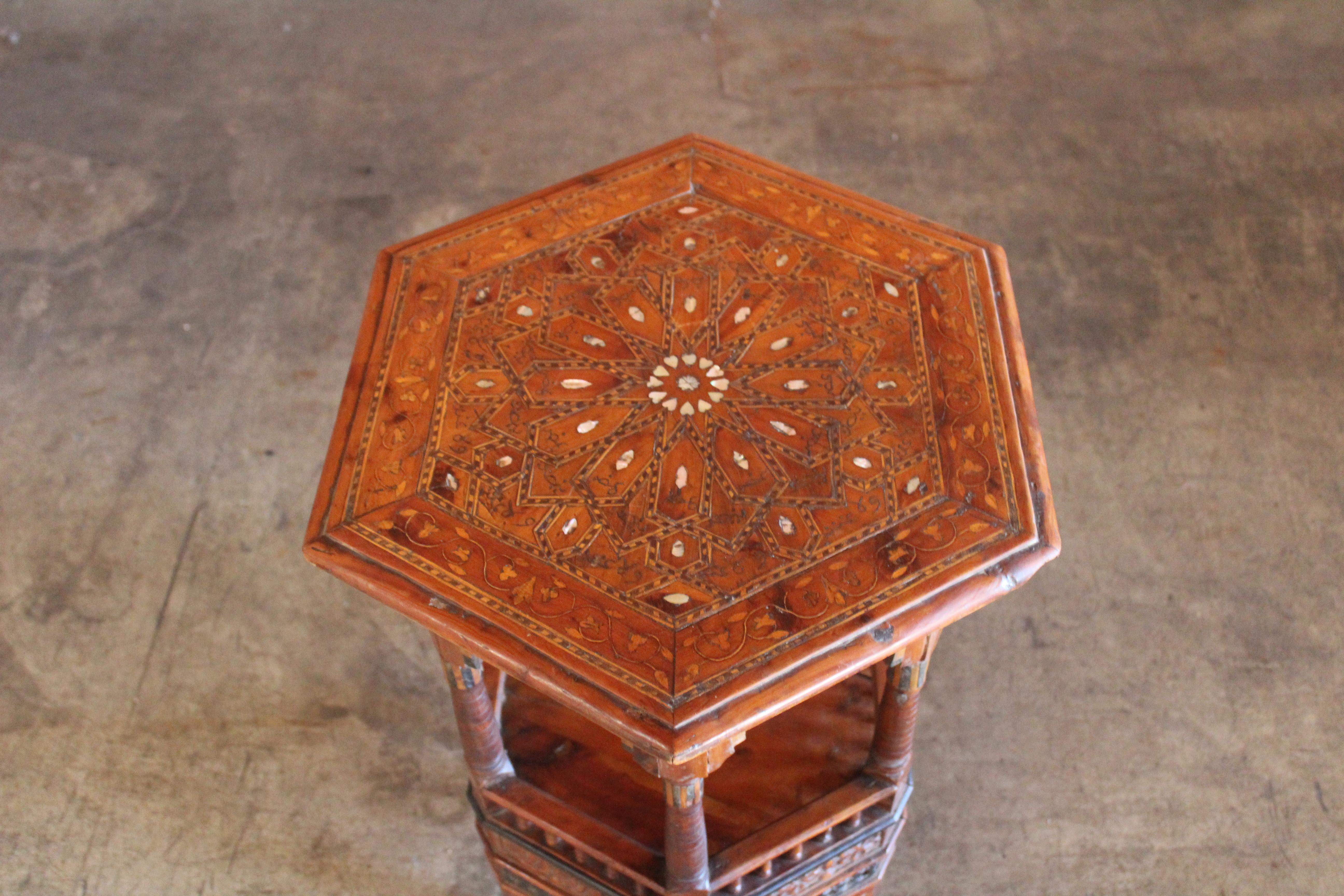 Syrian Antique 19th Century Moorish Inlaid Side Table with Pearl For Sale