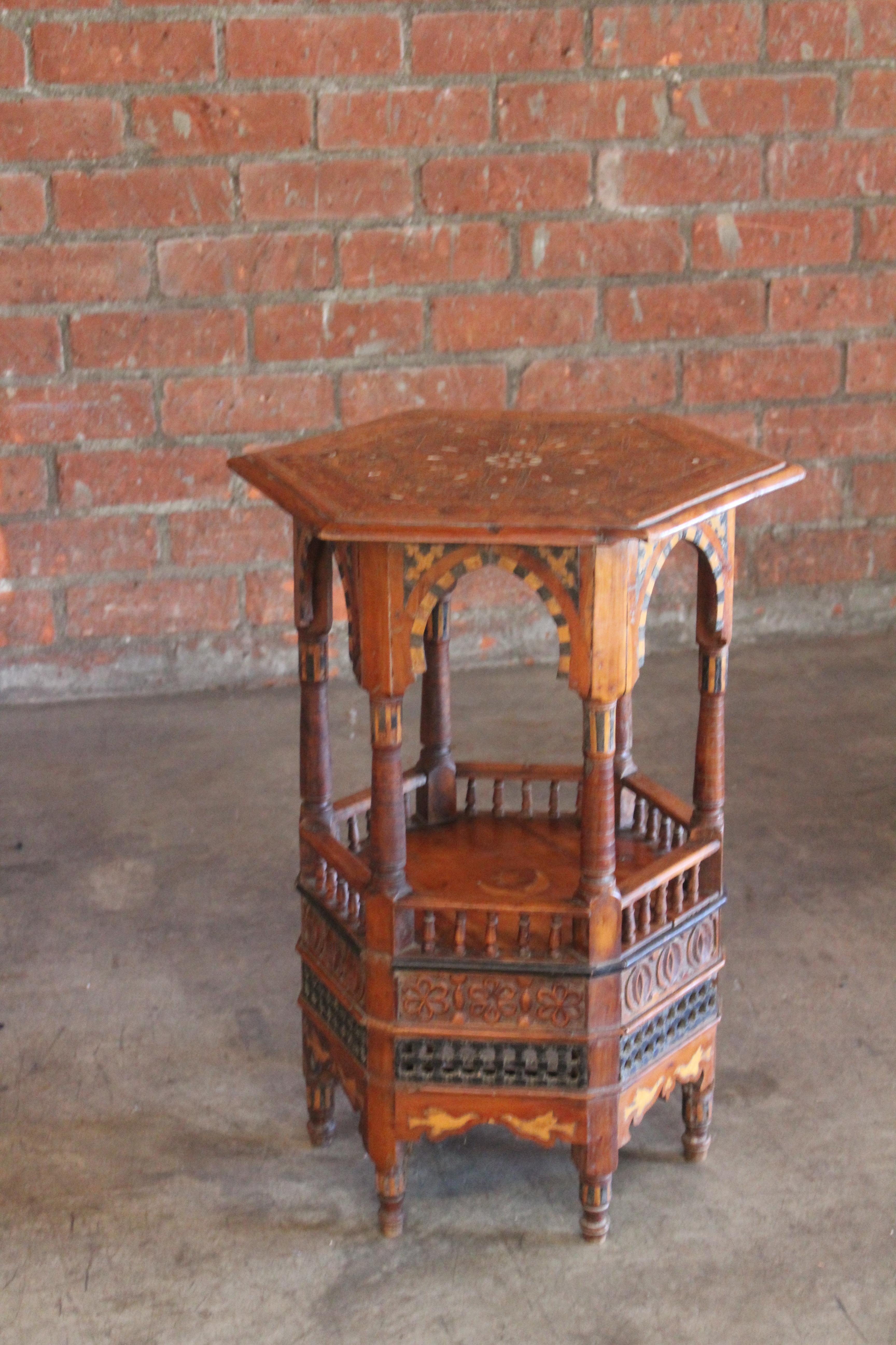 Mother-of-Pearl Antique 19th Century Moorish Inlaid Side Table with Pearl For Sale