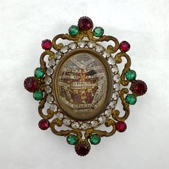 Antique 19th Century Multi-Saint Catholic Reliquary in Jeweled Frame