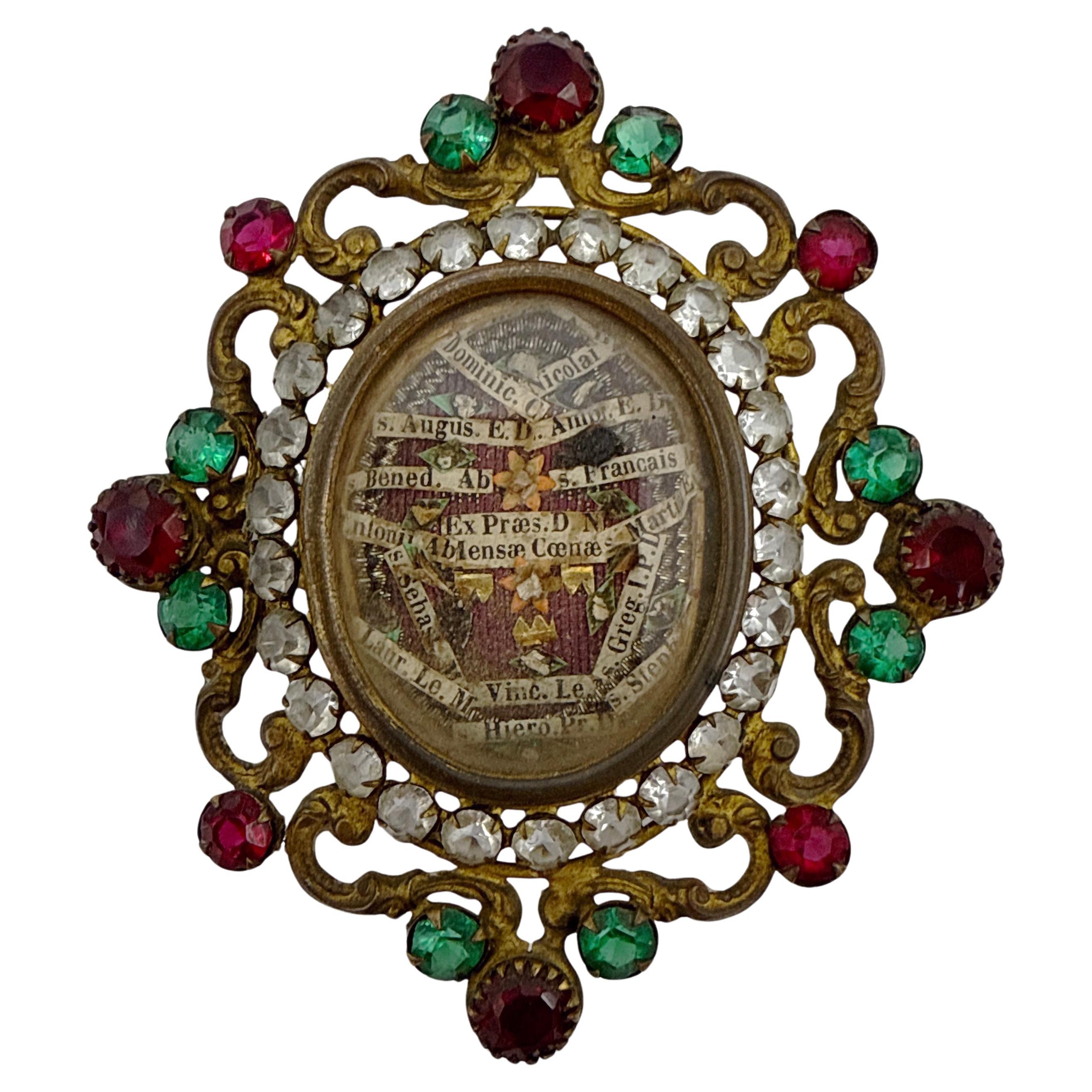 Antique 19th Century Multi-Saint Catholic Reliquary in Jeweled Frame