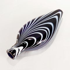 Antique 19th Century Nailsea Type Blown Cobalt Blue Glass Flask with White Loops