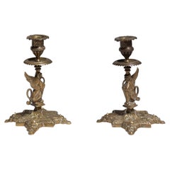 Coppia di candelieri antichi in ottone del XIX secolo, in stile Napoleone III
