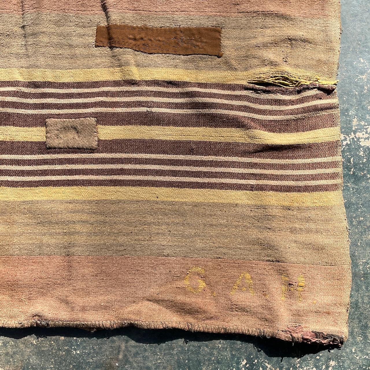 Antique 19th Century Navajo Chief Hand Woven Wool Blanket Stripe Earthtones For Sale 5