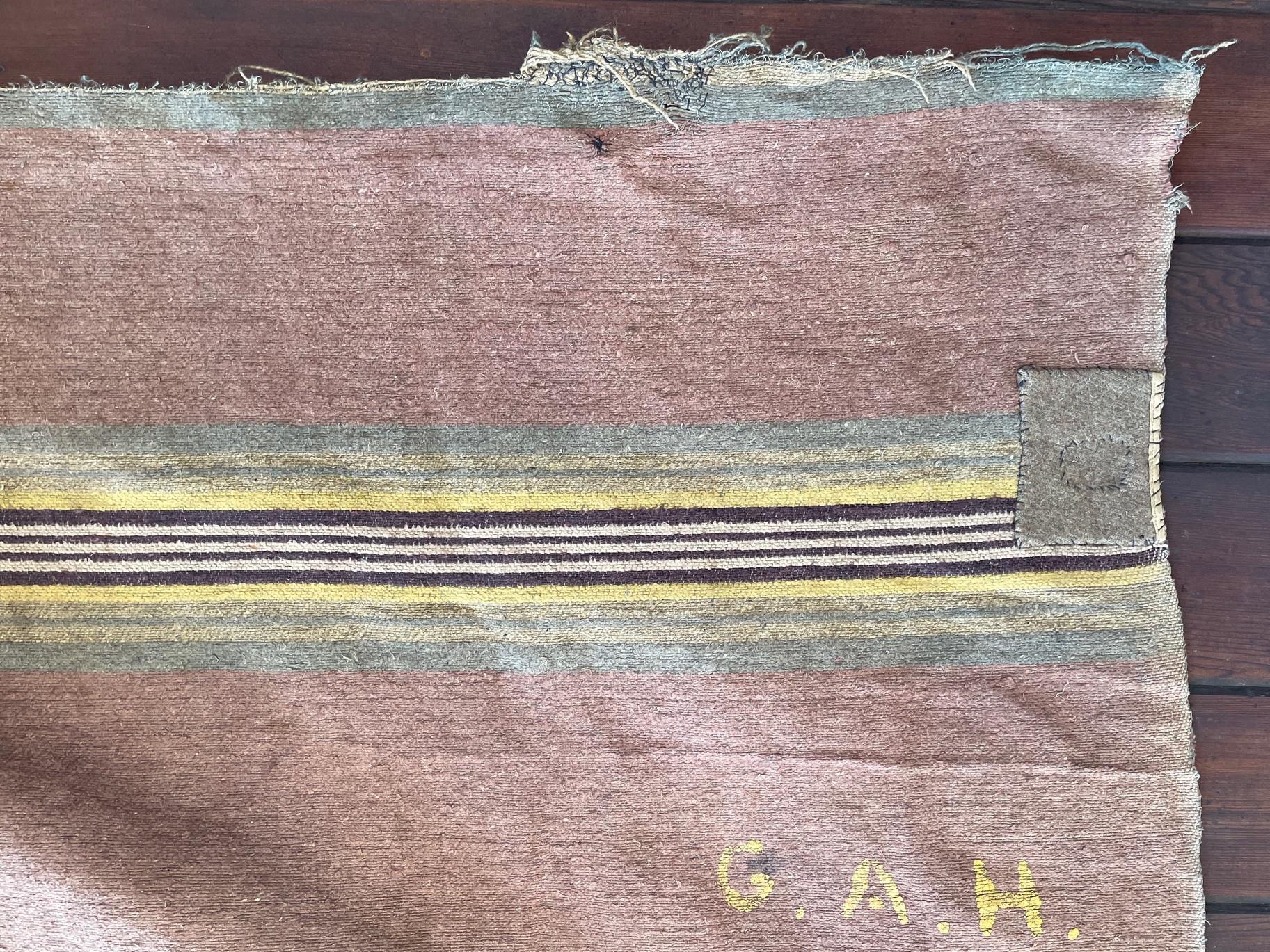 Antique 19th Century Navajo Chief Hand Woven Wool Blanket Stripe Earthtones For Sale 7