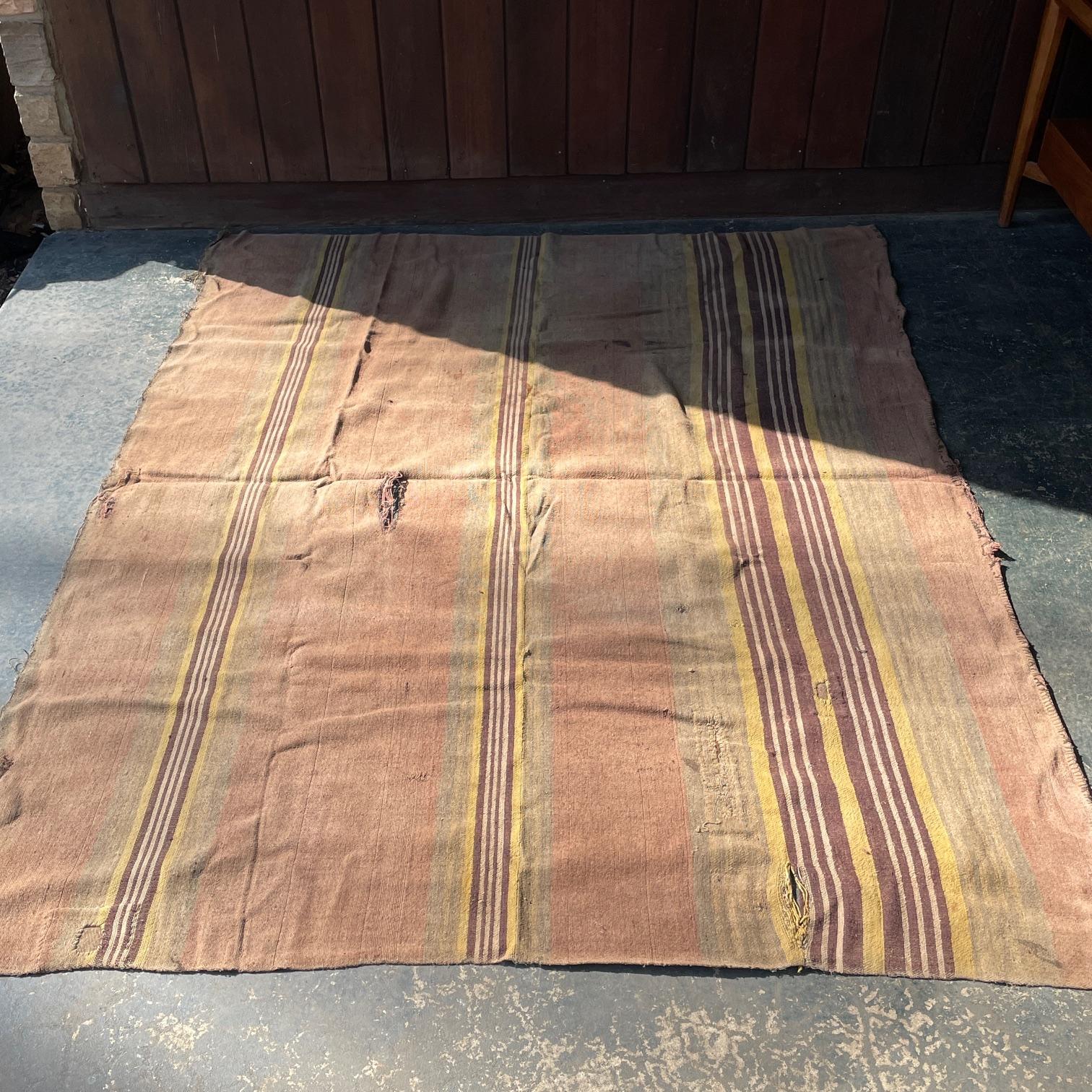 Native American Antique 19th Century Navajo Chief Hand Woven Wool Blanket Stripe Earthtones For Sale