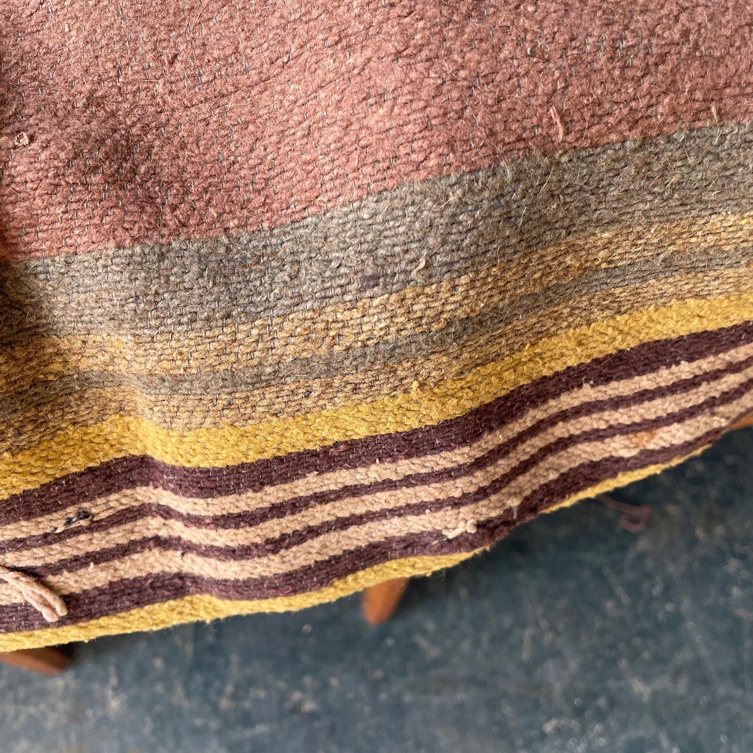 Antique 19th Century Navajo Chief Hand Woven Wool Blanket Stripe Earthtones For Sale 3