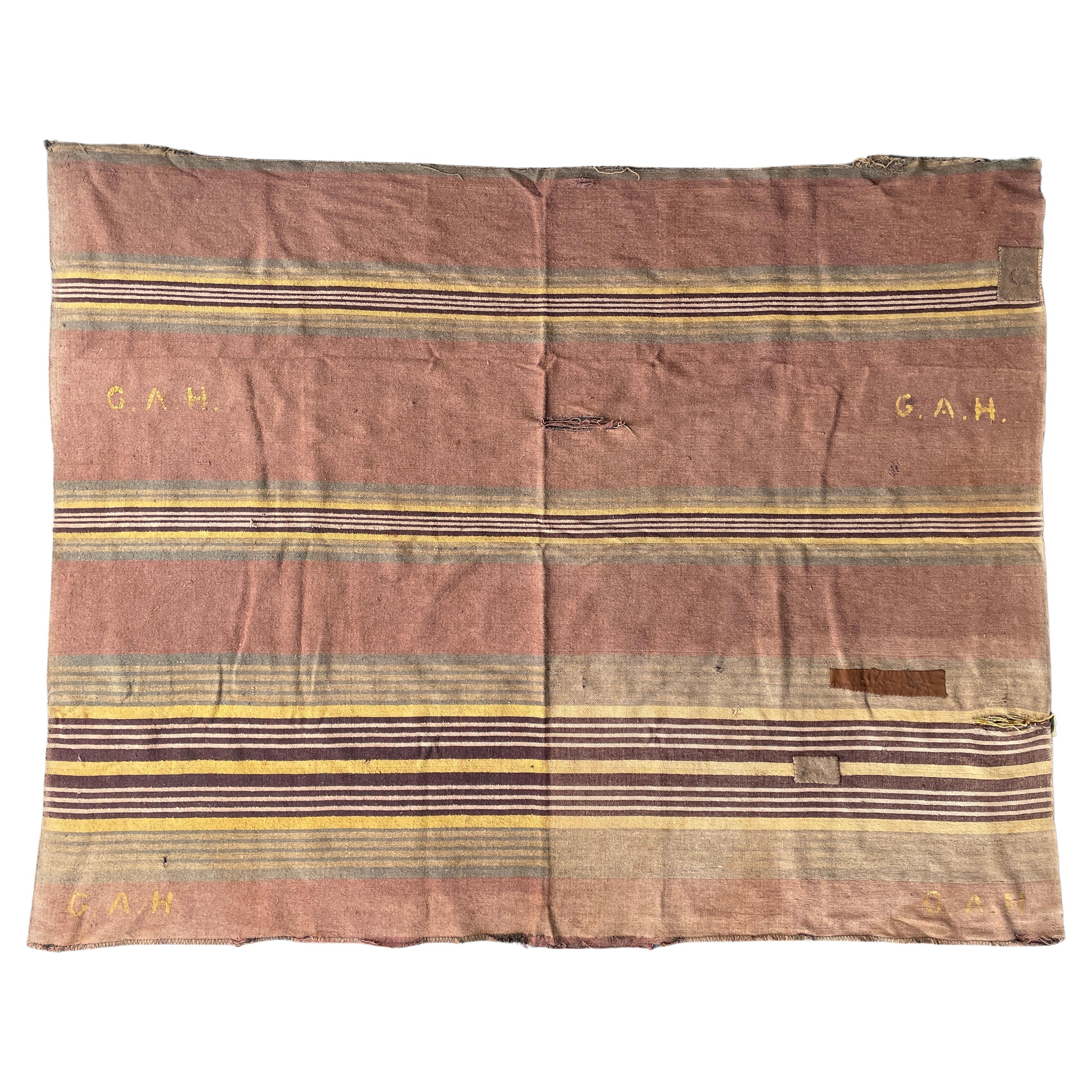 Antique 19th Century Navajo Chief Hand Woven Wool Blanket Stripe Earthtones For Sale