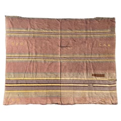 Used 19th Century Navajo Chief Hand Woven Wool Blanket Stripe Earthtones