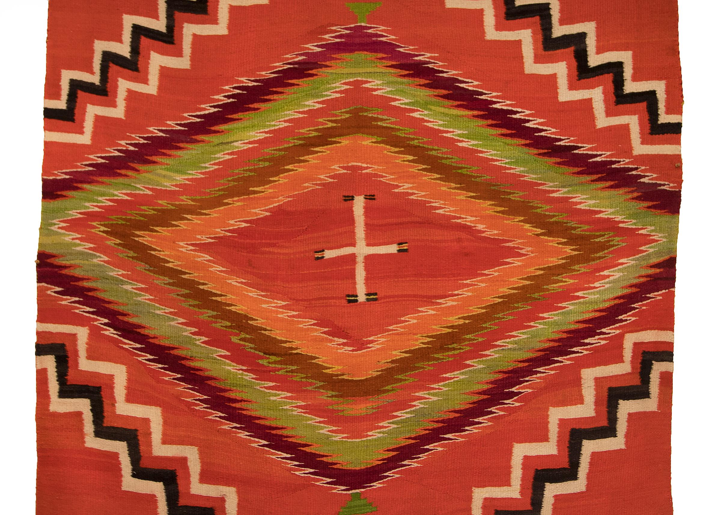 Native American Antique 19th Century Navajo Wearing Blanket with Cross Motif, circa 1880