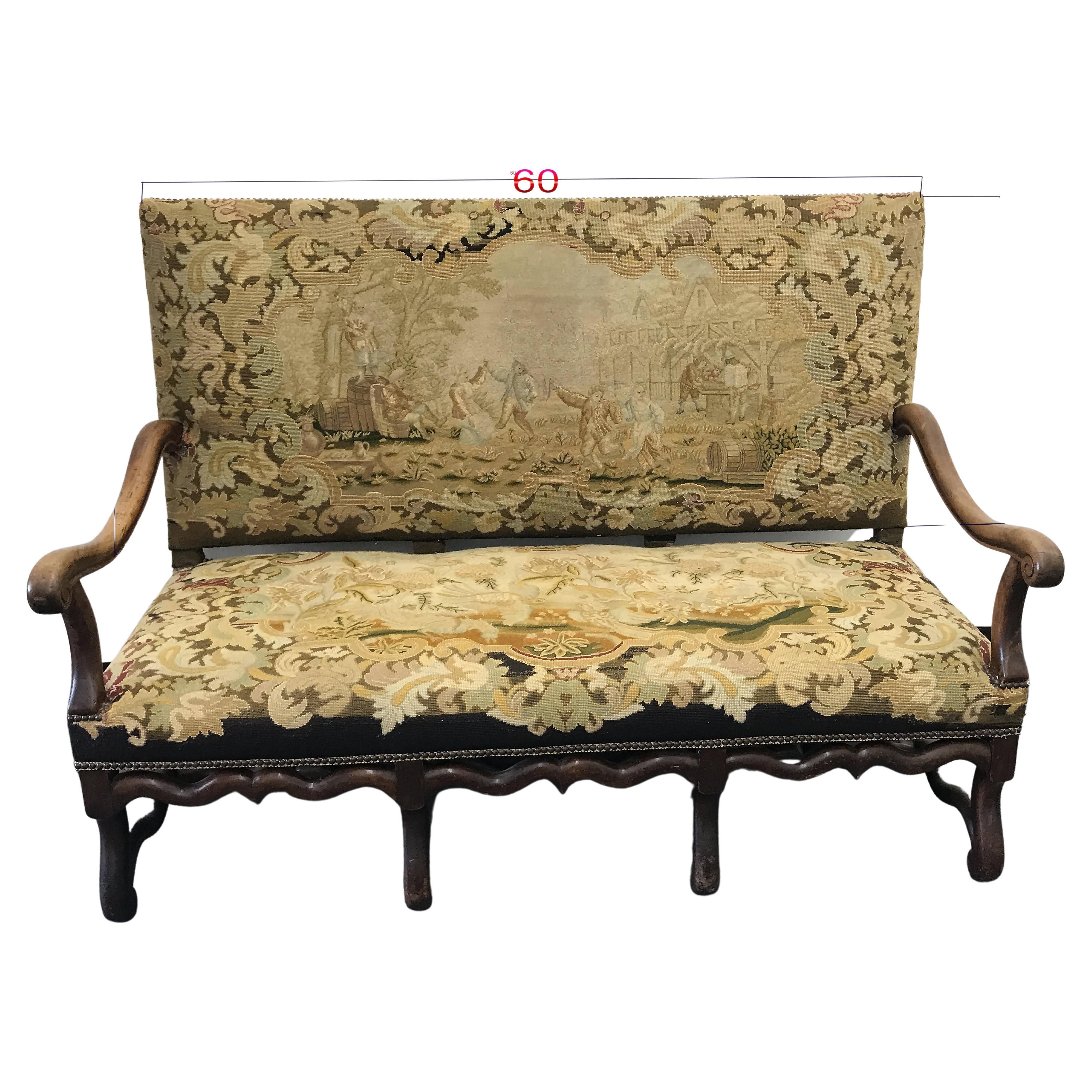 Louis Philippe Antique 19th Century French Needlepoint and Petit Point Sofa Loveseat For Sale