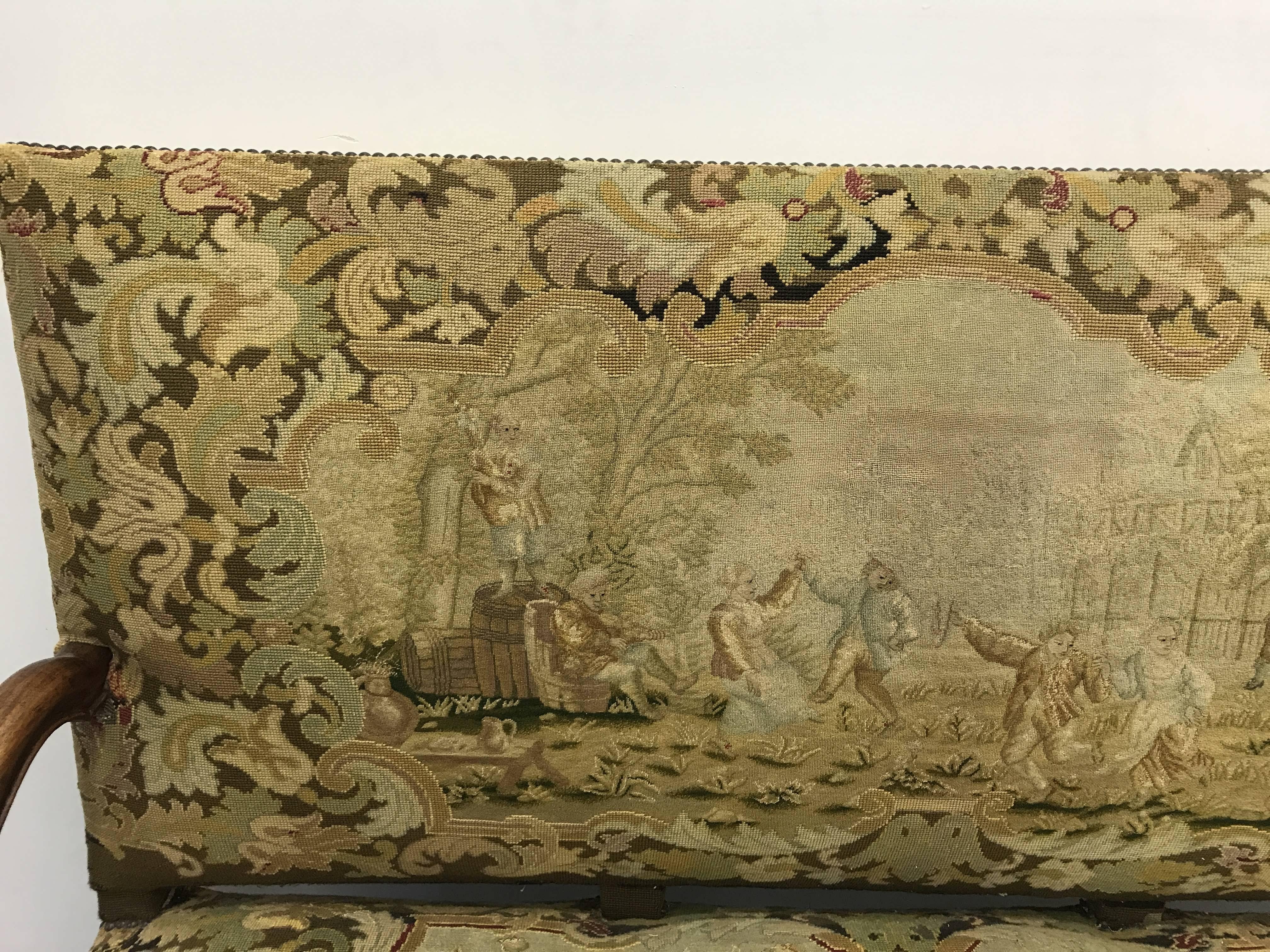 Antique 19th Century French Needlepoint and Petit Point Sofa Loveseat In Good Condition In New York, NY