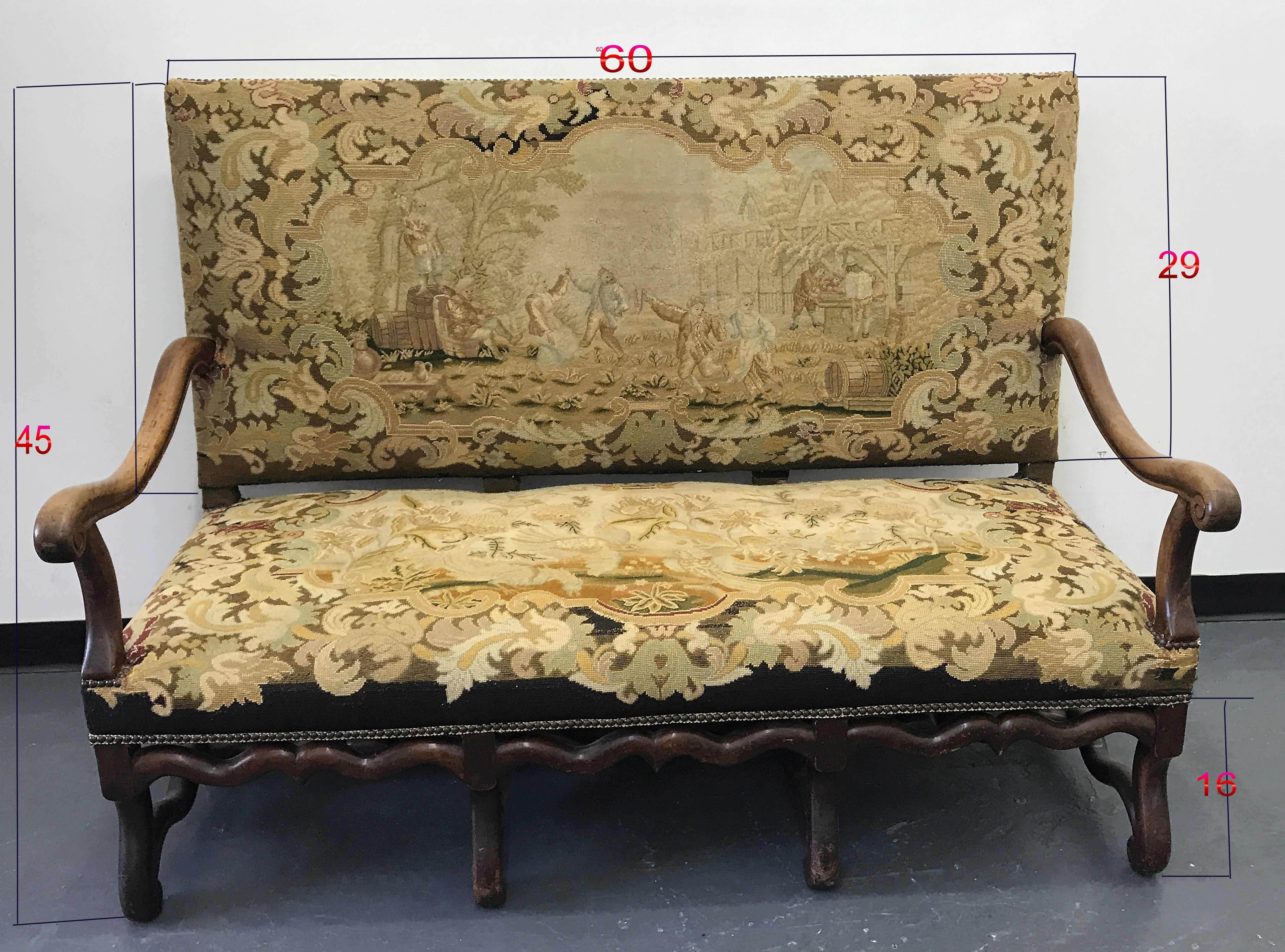 Antique 19th Century French Needlepoint and Petit Point Sofa Loveseat For Sale 4