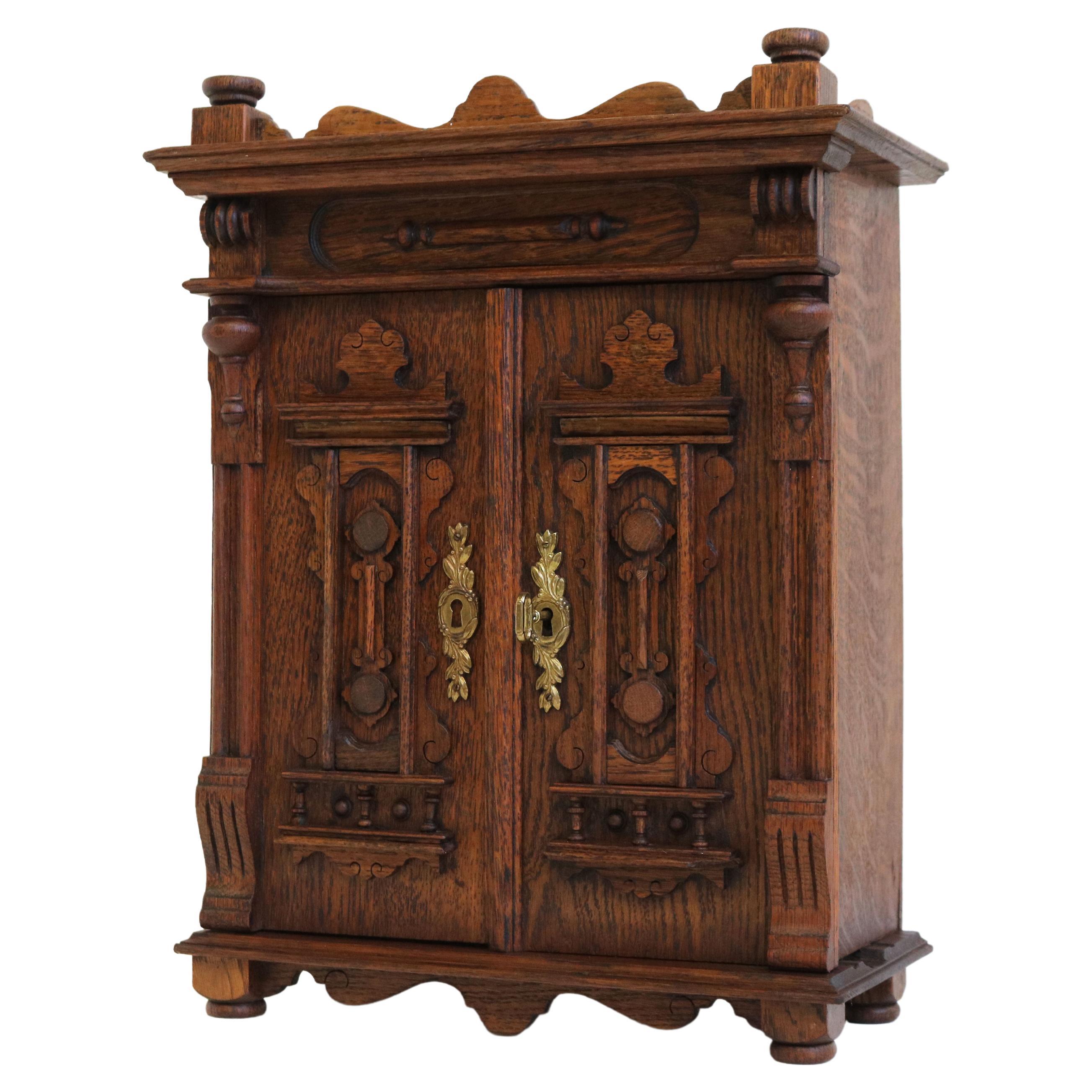 Antique 19th Century Neoclassical Wall Cabinet / Small Cabinet Carved Oak For Sale