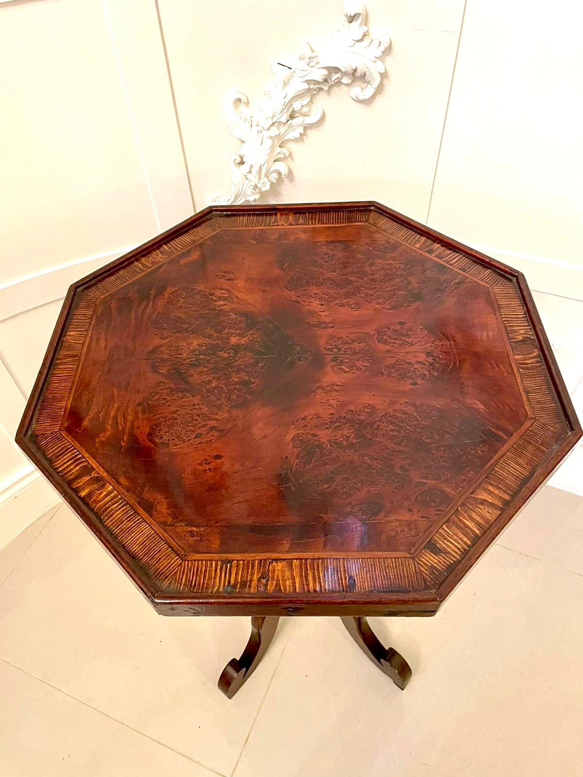 Rare antique 19th century New Zealand Victorian lamp table by W H Jewell of Christchurch, New Zealand. This stunning example crafted in native New Zealand woods having an octagonal shaped top crossbanded in Tiger Oak with a moulded edge and